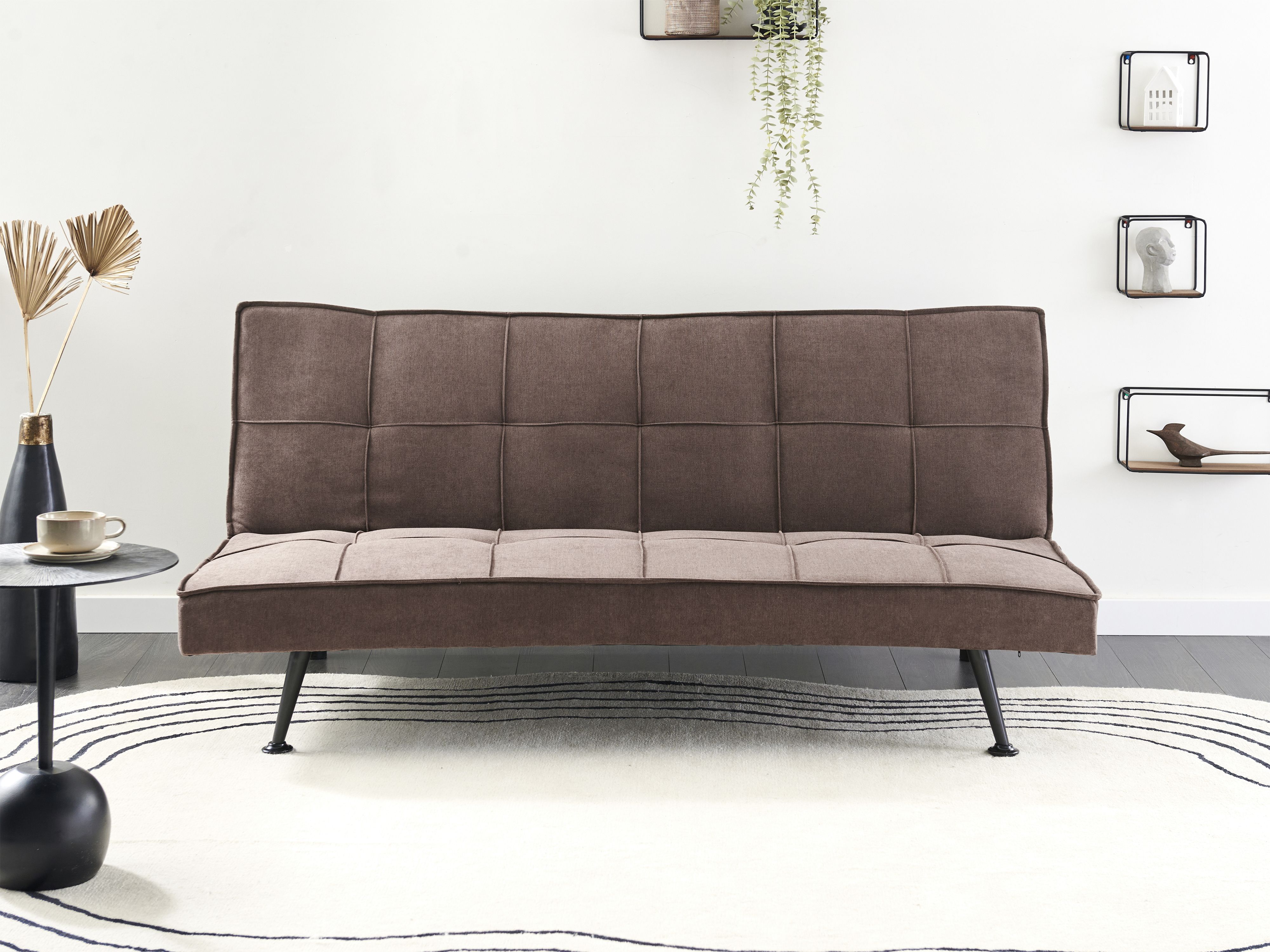 Sofa Bed 3 Seater HASLE Fabric Brown