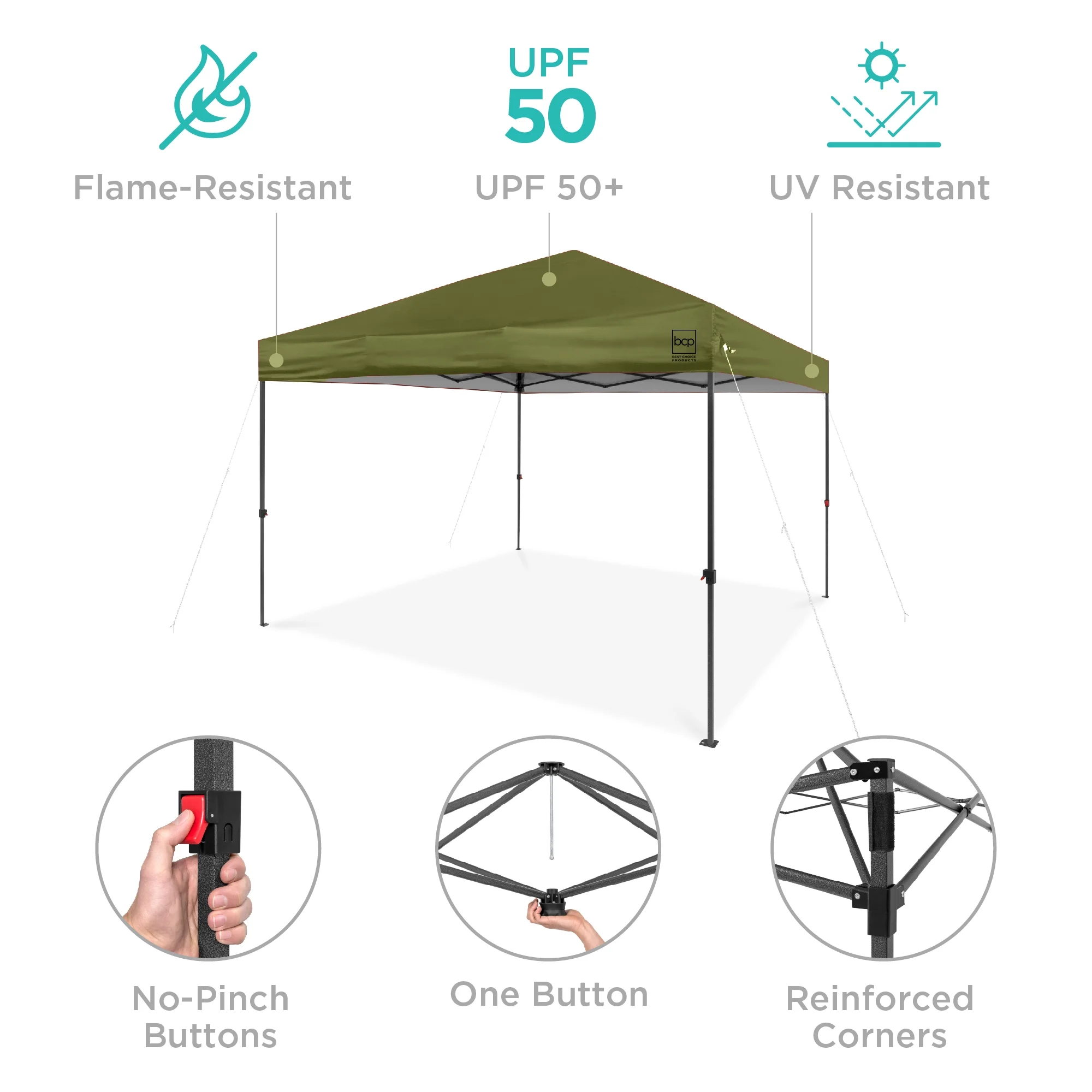 Best Choice Products 10x10ft Easy Setup Pop Up Canopy w/ 1-Button Setup, Wheeled Case, 4 Weight Bags - White - Image 46