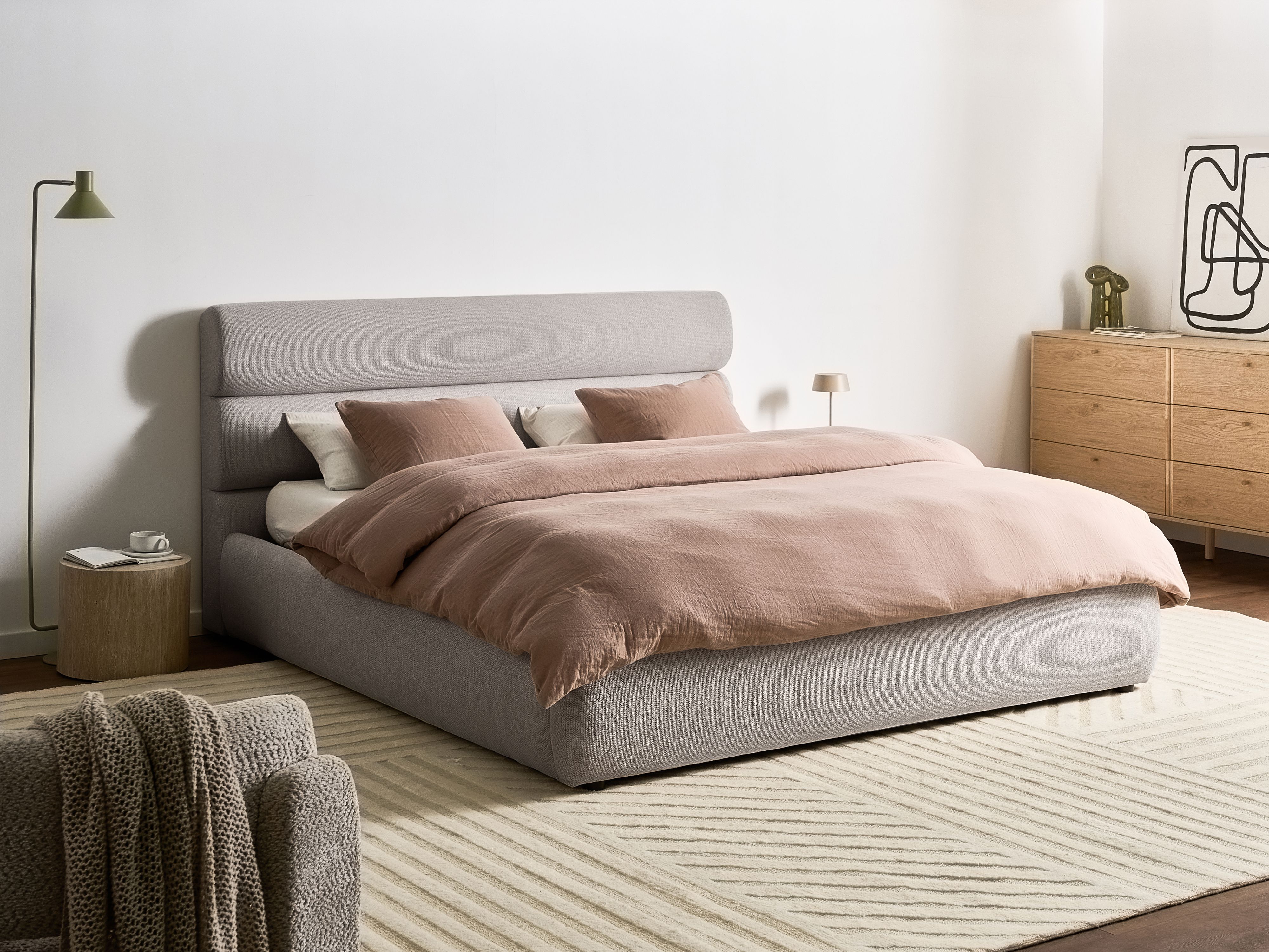 Ottoman Bed Faux Linen BONIFACIO 180 x 200 cm (EU Super King) Grey