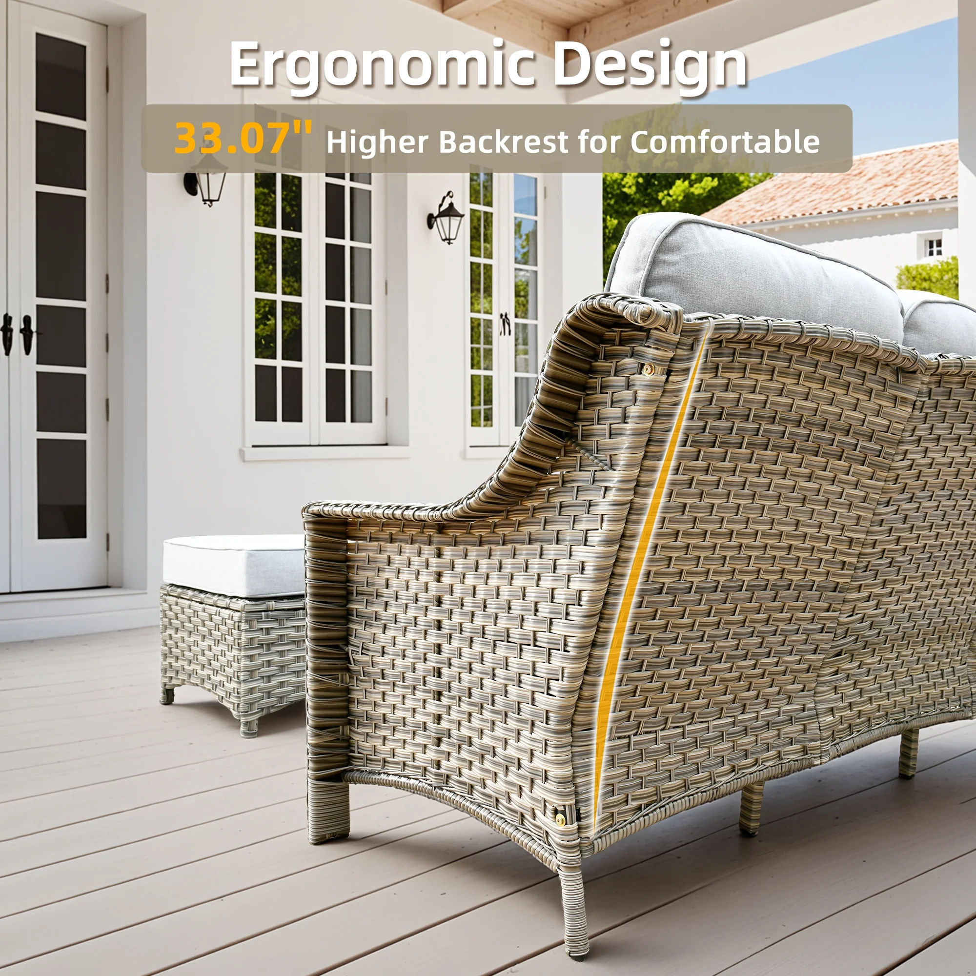 Ovios Outdoor Patio Sofa 3-Seater with Cushions All-Weather Wicker Rattan Couch for Garden, Porch, or Backyard - Image 46