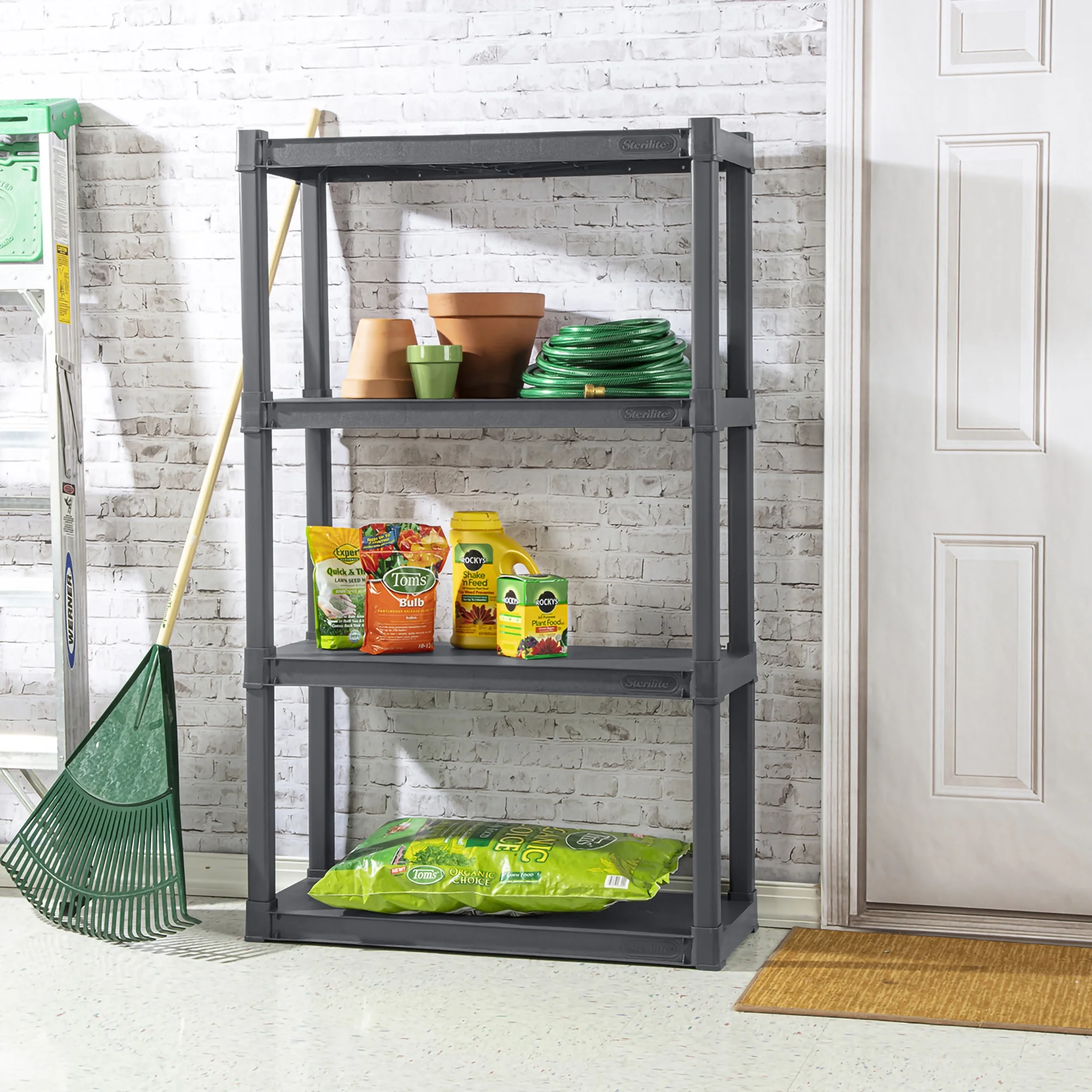 Sterilite Plastic Indoor Outdoor 4 Shelf Durable Shelving Unit, Gray 3 Pack - Image 5