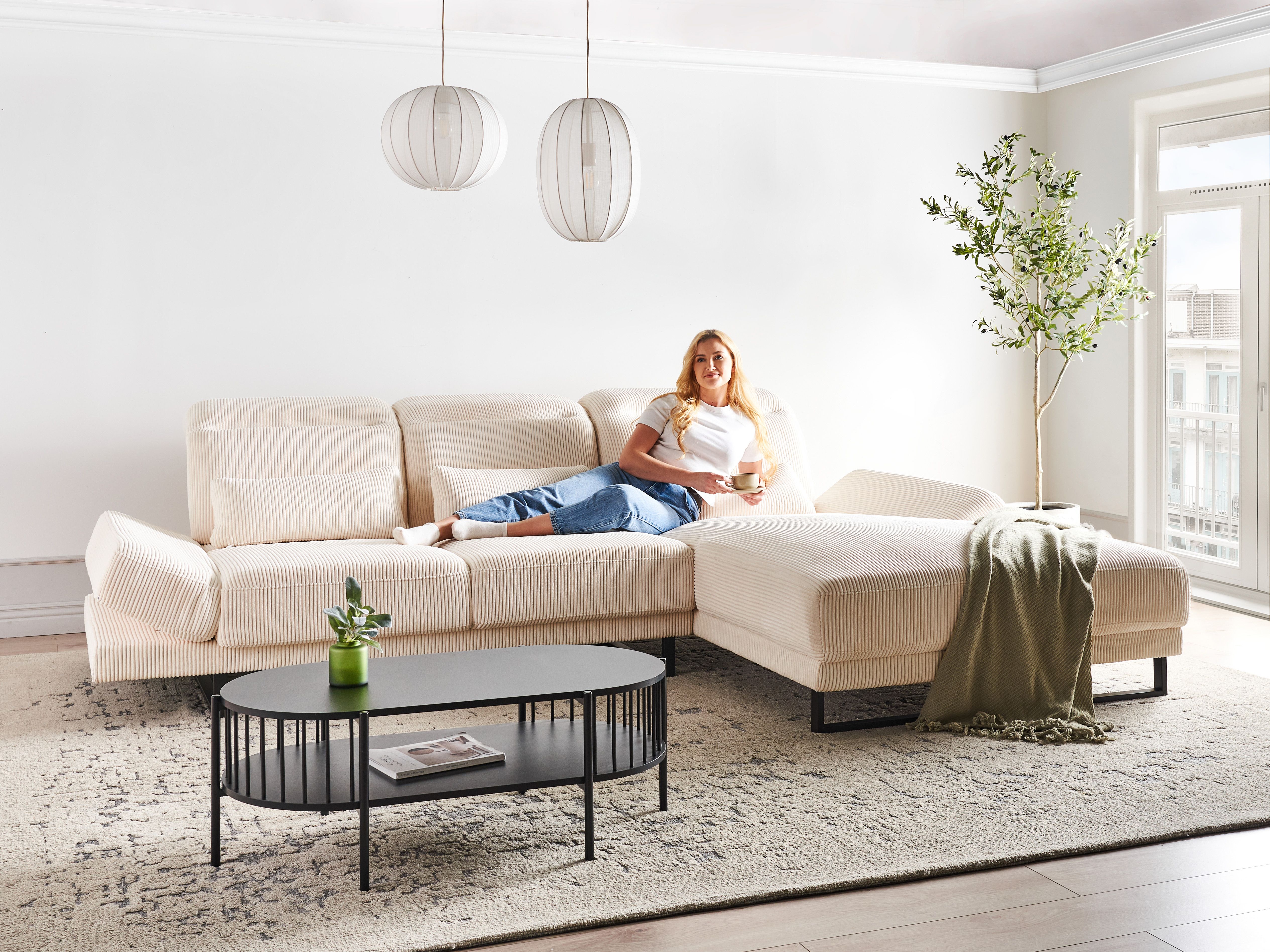 Corner Sofa 4 Seater IKAST Corduroy Beige Left Hand