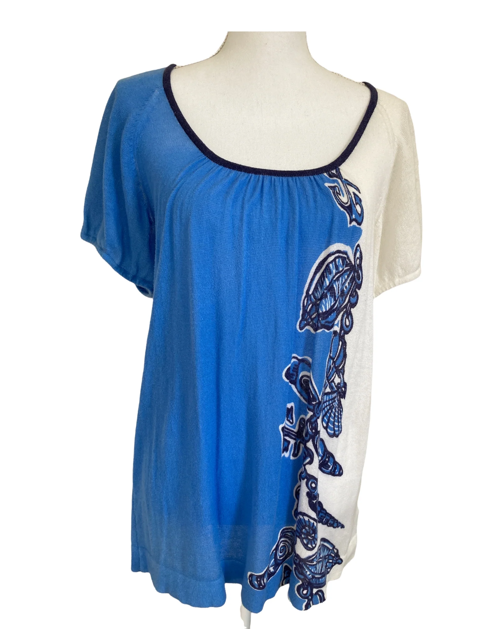 Lilly Pulitzer Blue and White Cotton Print Sweater, M
