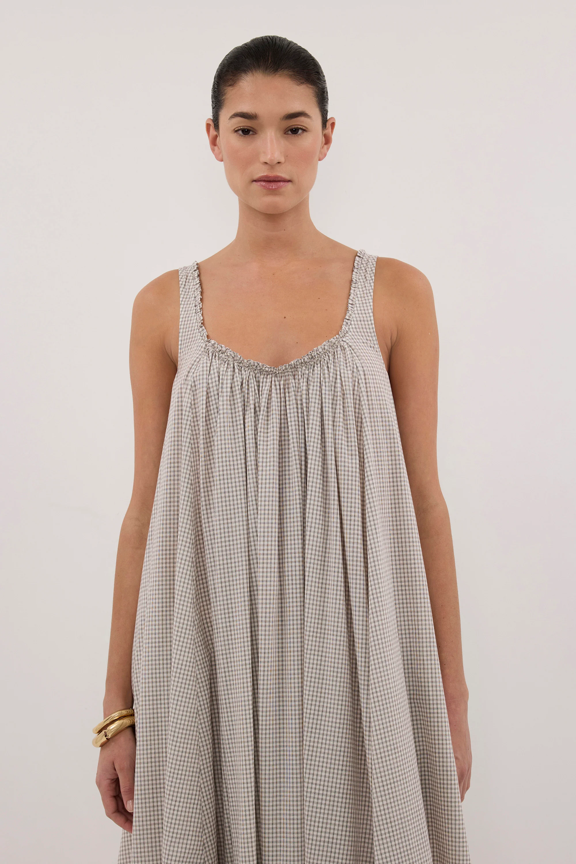 ARABELLA CREAM CHECK MIDI DRESS