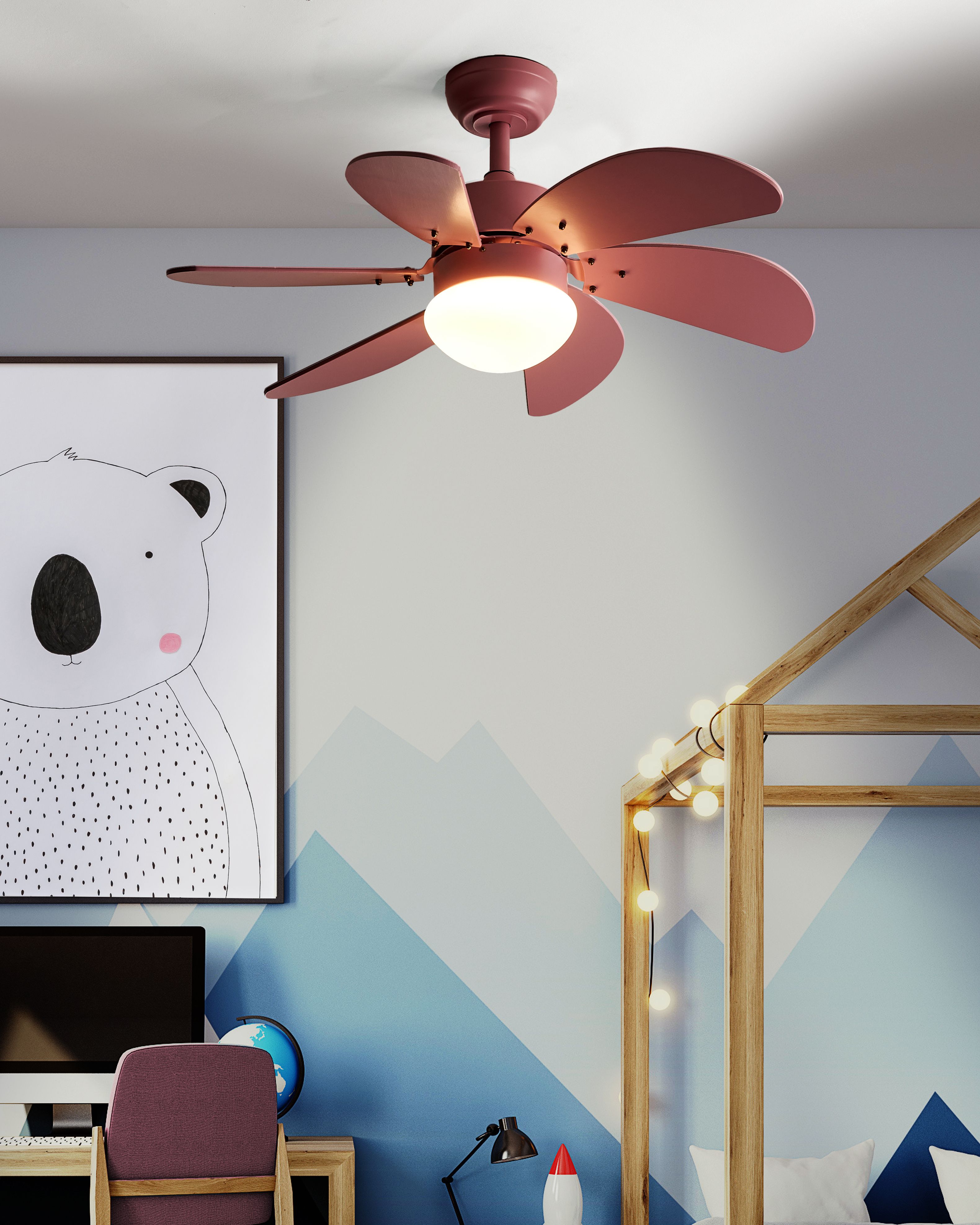 Ceiling Fan with Light LOGAR with Remote LED Pink