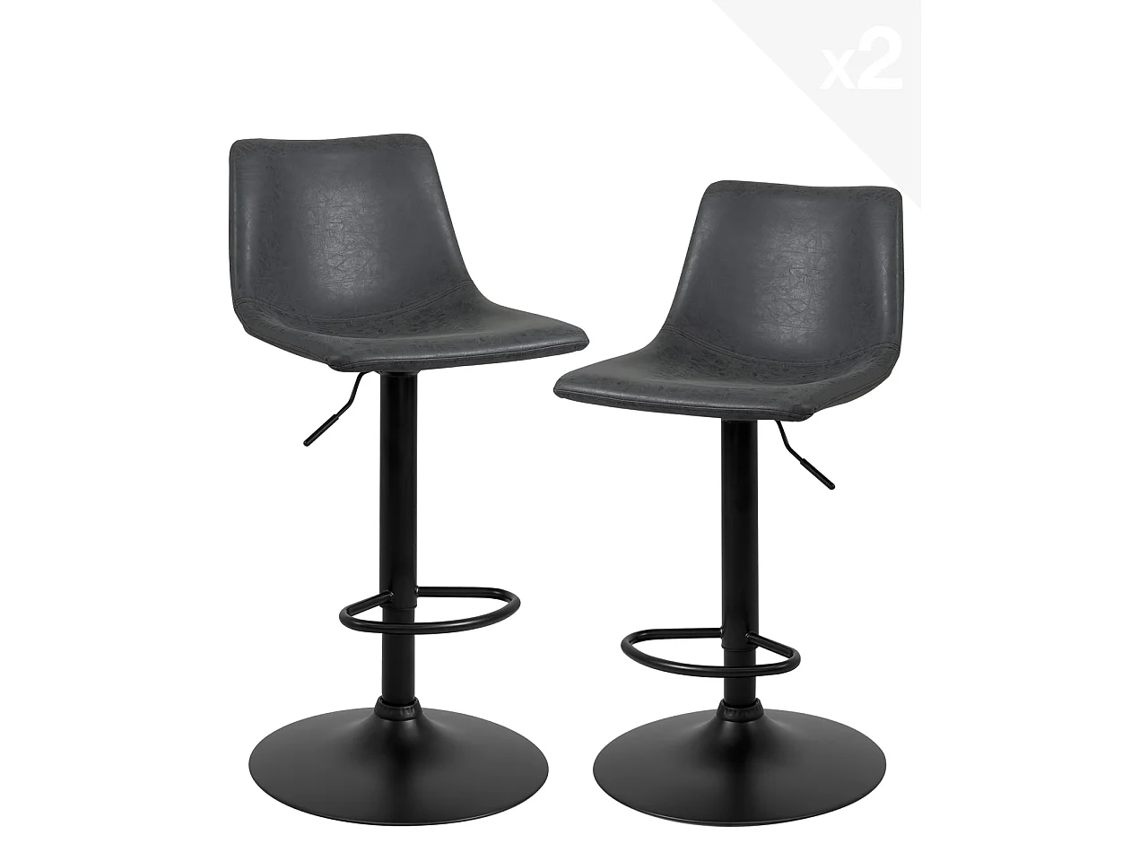 Lot 2 tabourets de bar industriels simili cuir effet vintage pivotant hauteur réglable HELIO