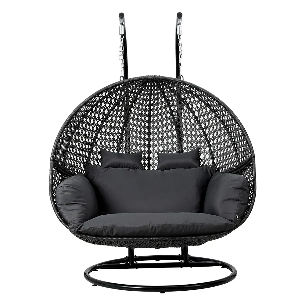Gardeon Hanging Pod Chair With Stand And Cushion, 2 Seater, Grey - Image 3 Gardeon Hanging Pod Chair With Stand And Cushion, 2 Seater, Grey - Image 3
