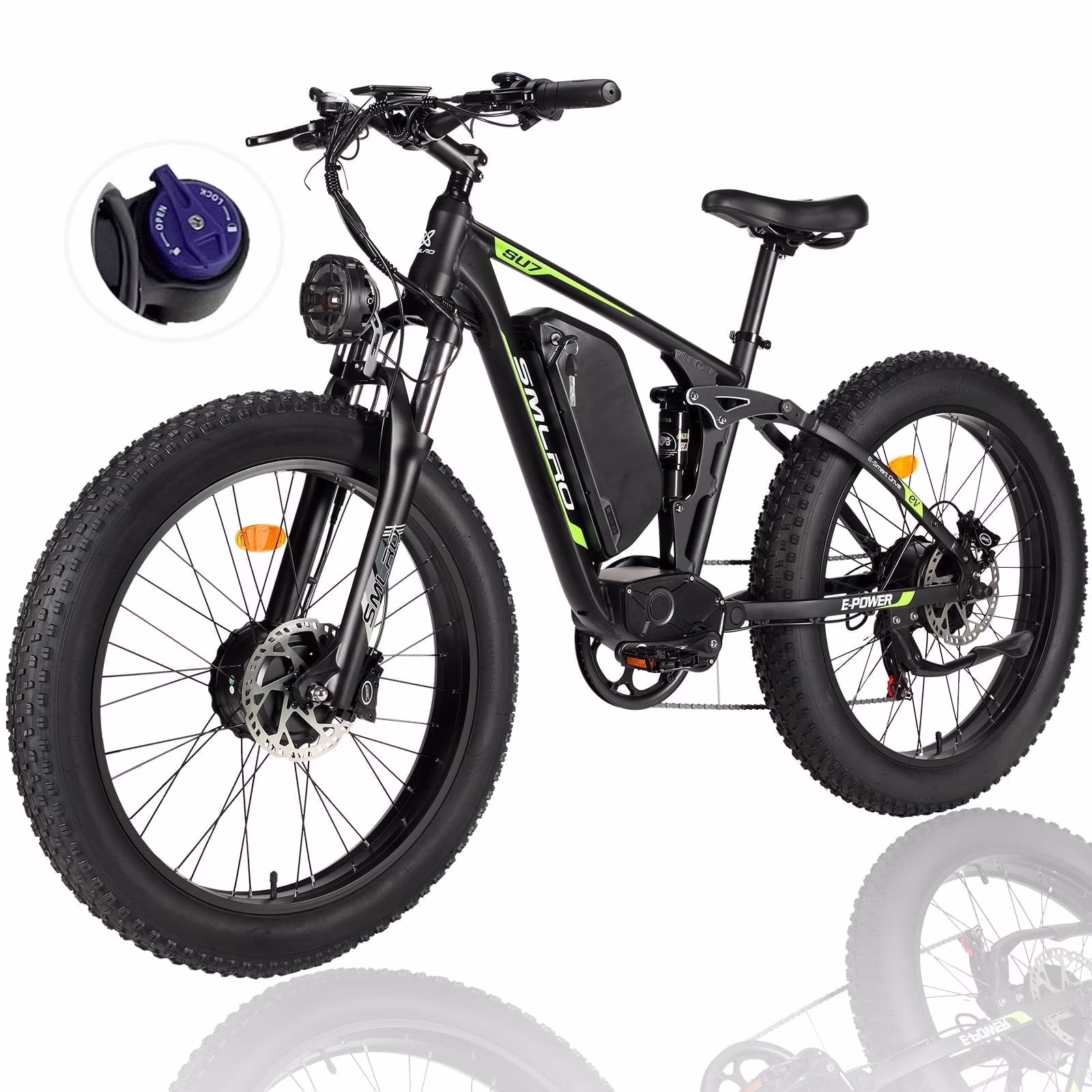 5000w Peak Dual Motor Electric Bike, 26" Fat Tire Shimano 21 Speed 45 MPH Commuter Mtb, 60V 25AH Front Suspension Ebike - Image 7