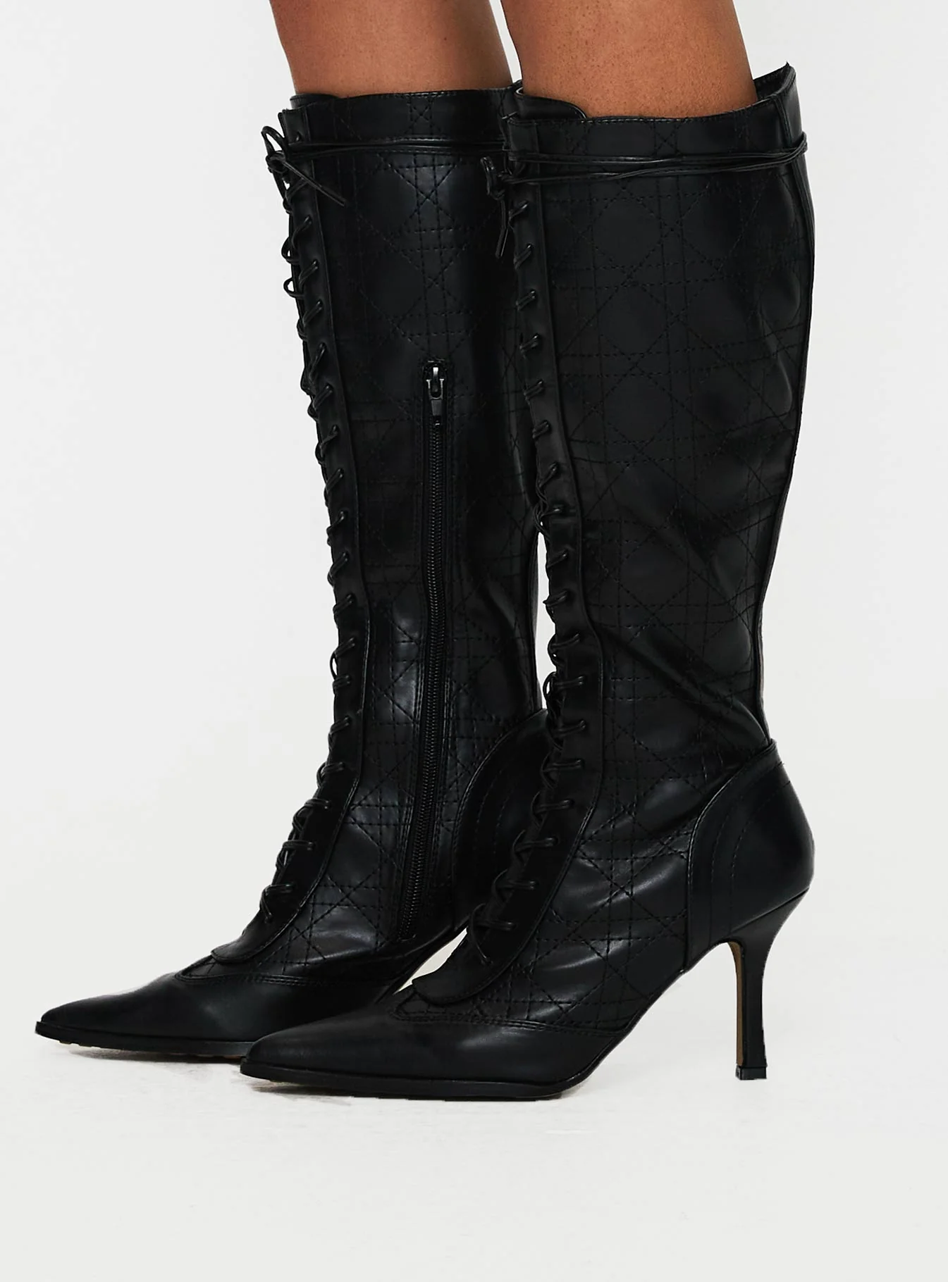 Princess Polly Creator Knee High Lace-Up Boots Black