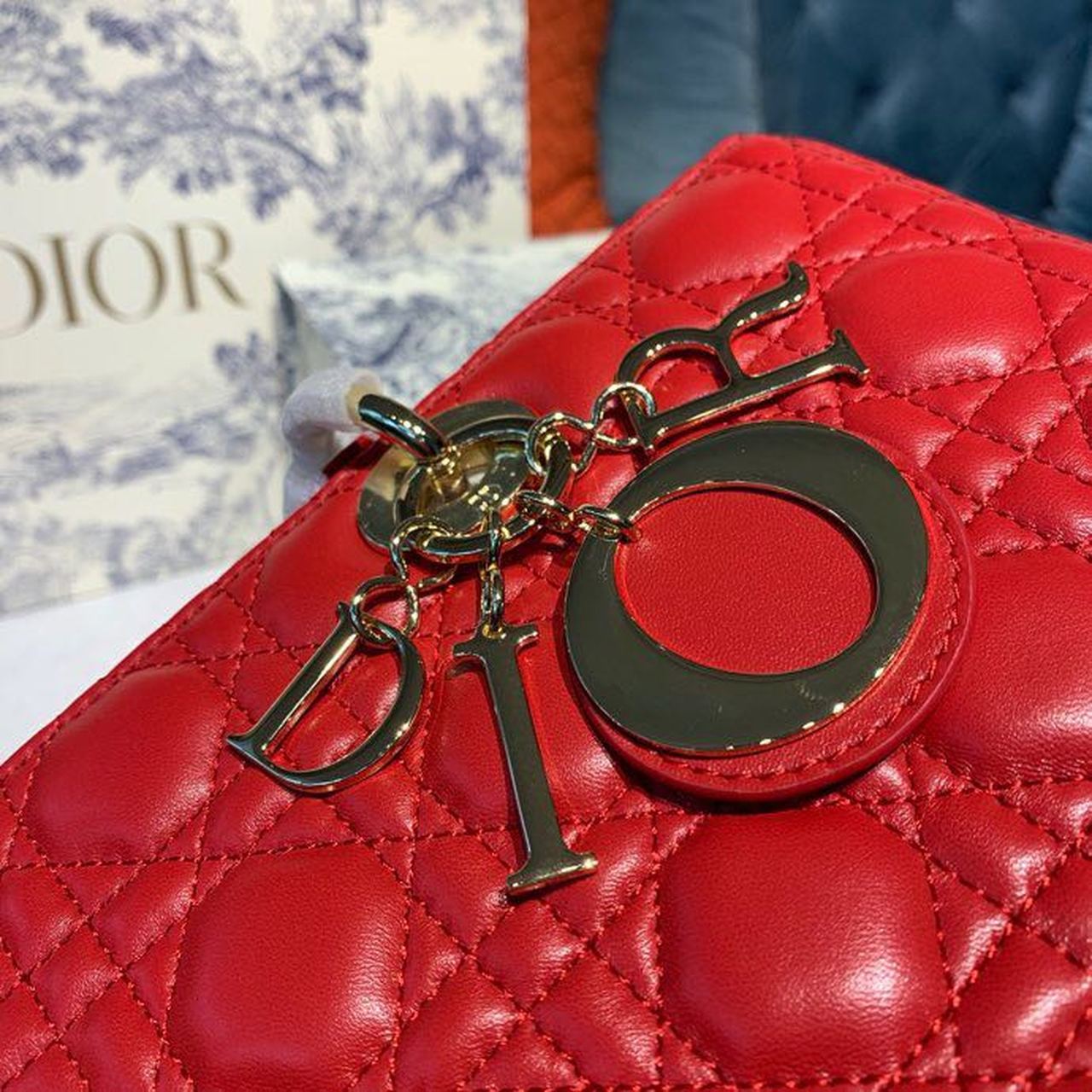 Christian Dior Large Lady Dior Bag Gold Toned Hardware Cherry Red Cannage For Women CD 12.5in/32cm M0566ONGE_M52R1:1High-quality replica