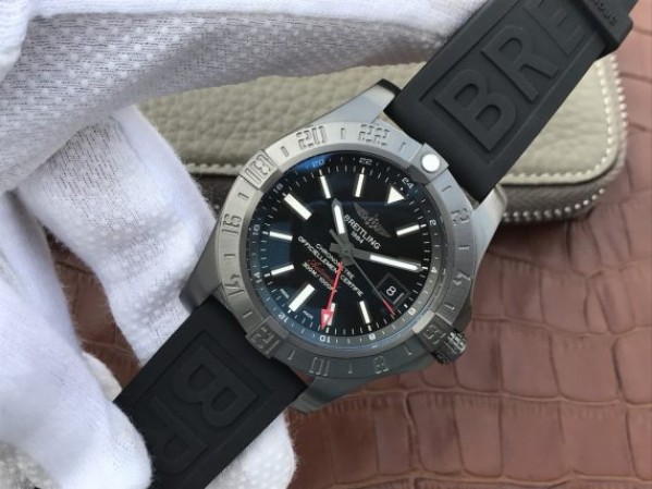 Replica Breitling Avenger GMT PVD GF Black Dial Black Rubber Strap A2836 - Elite Watch Atelier