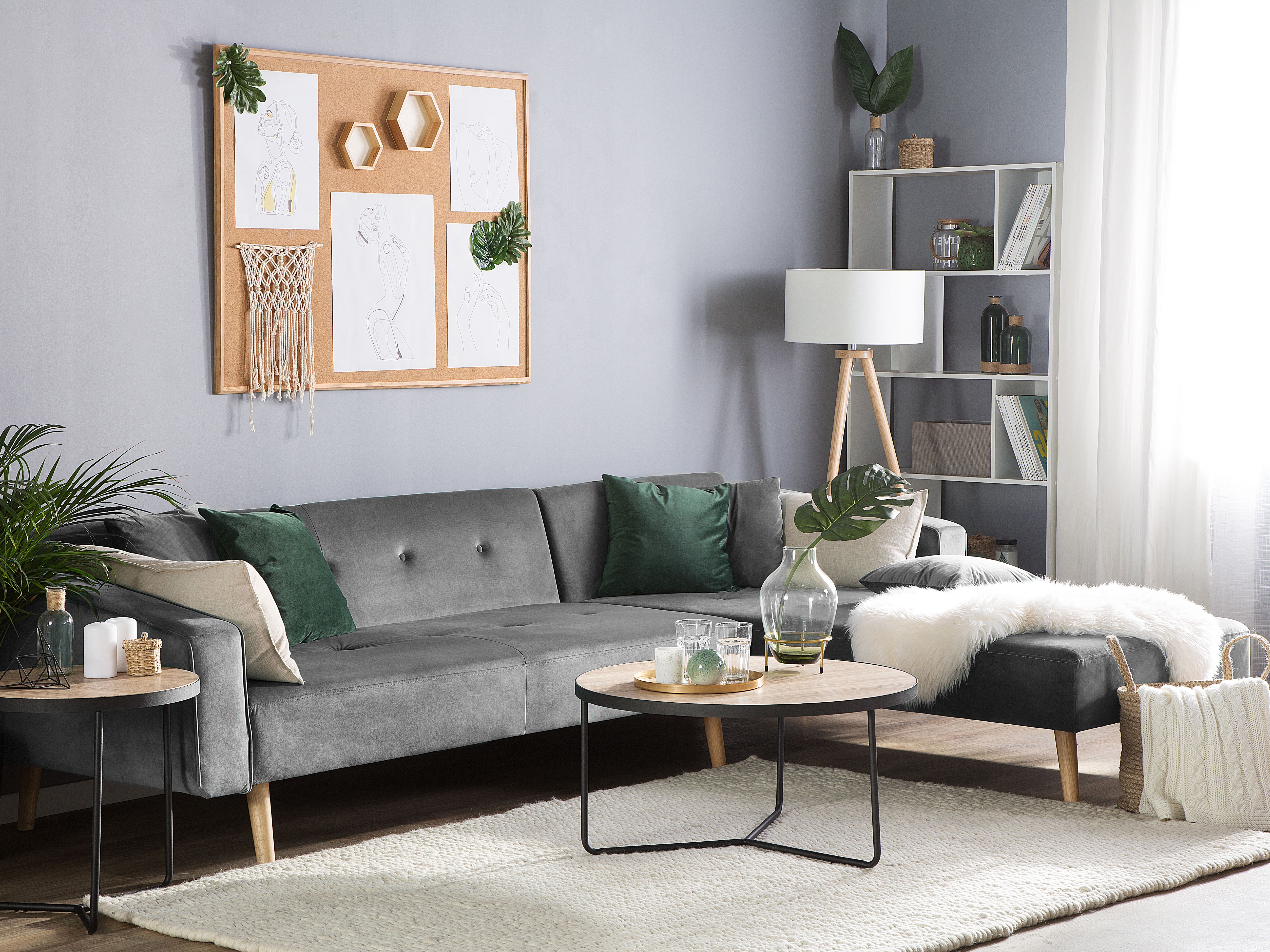 Corner Sofa Bed 4 Seater VADSO Velvet Grey Left Hand