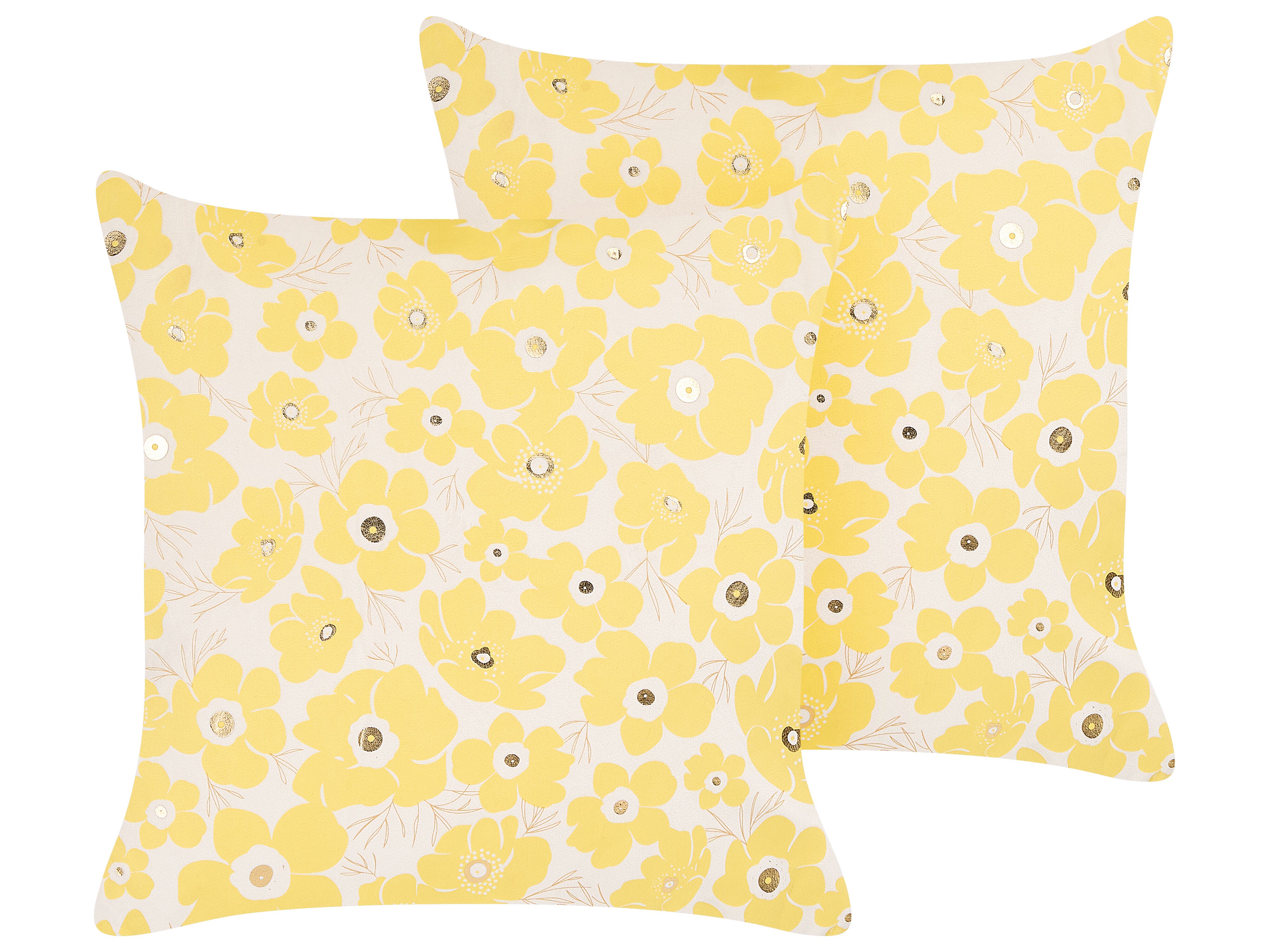 Set of 2 Decorative Cushions TRITELEIA Velvet 45 x 45 cm Yellow Floral Pattern