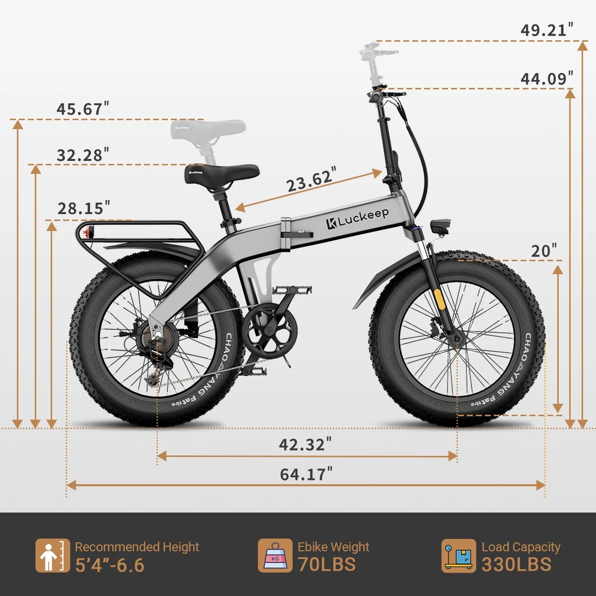 Luckeep X1 Lite Foldable Electric Bike for Adults 1500W Peak Motor,720WH Removable Battery,28MPH 60 Miles Long Range,20"*4" Fat Tire All-Terrain E-bike with Front Suspension,Mountain Electric Bicycle - Image 15