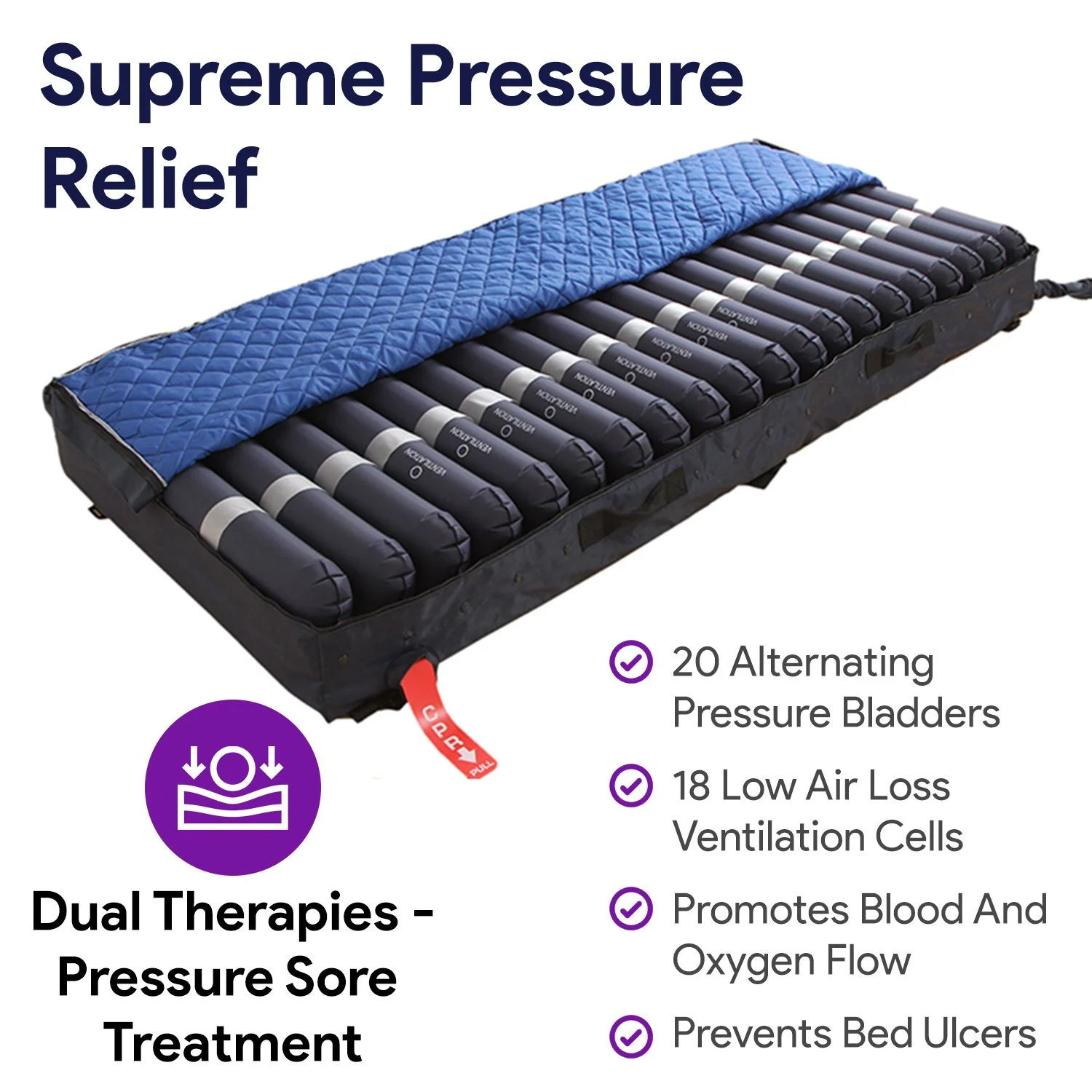Proheal Low Air Loss Alternating Pressure Air Mattress with Digital Silent Air Pump & Side Perimeter - 36�� x 80�� x 8/11