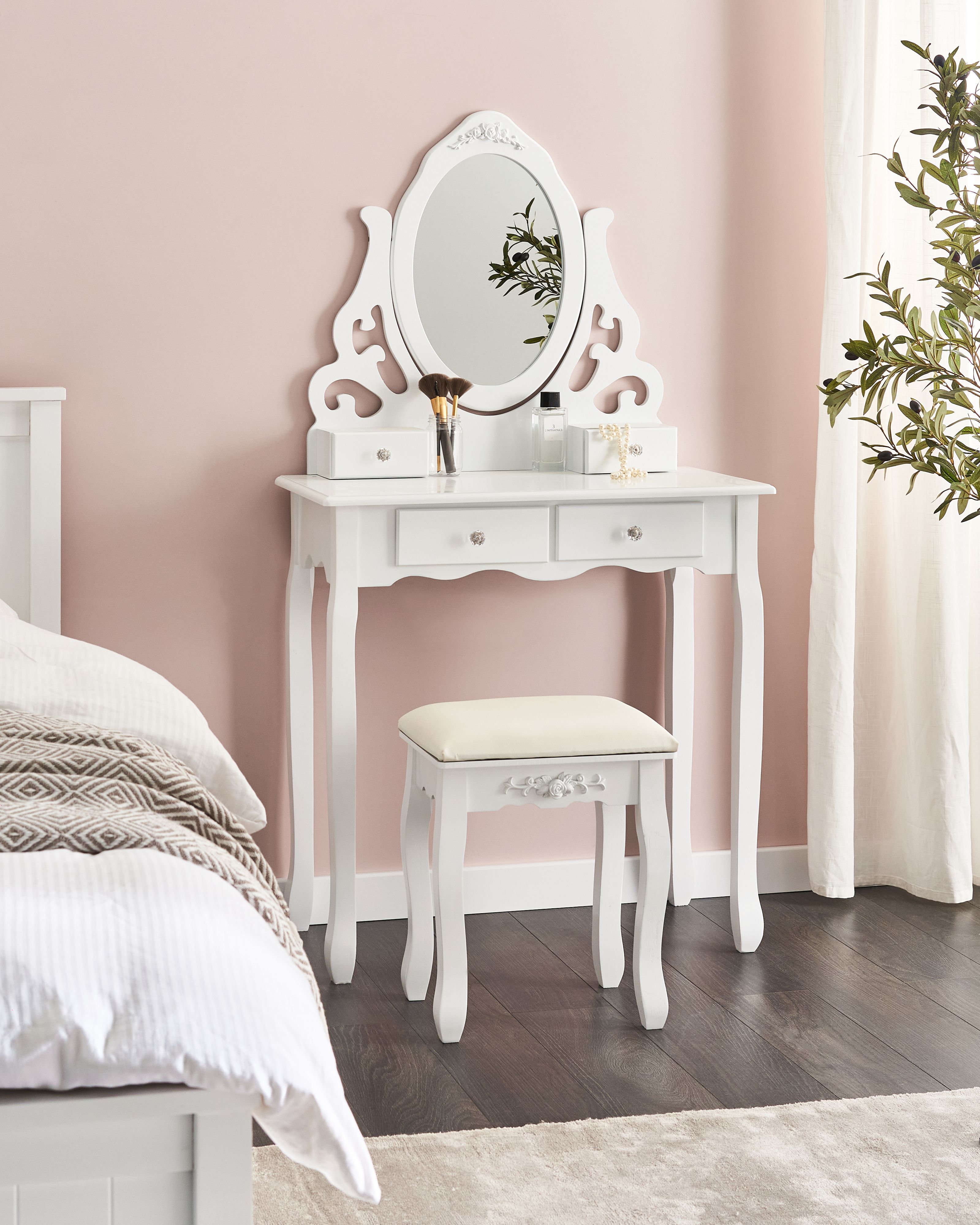 Dressing Table with Mirror and Stool AMOUR White