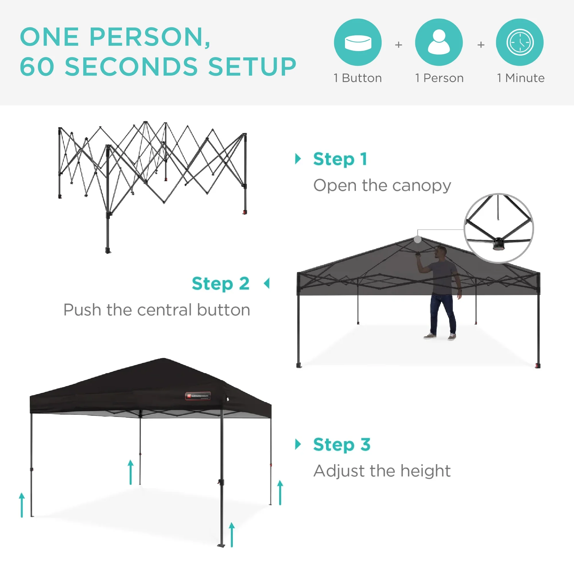 Best Choice Products 10x10ft Easy Setup Pop Up Canopy w/ 1-Button Setup, Wheeled Case, 4 Weight Bags - White - Image 273