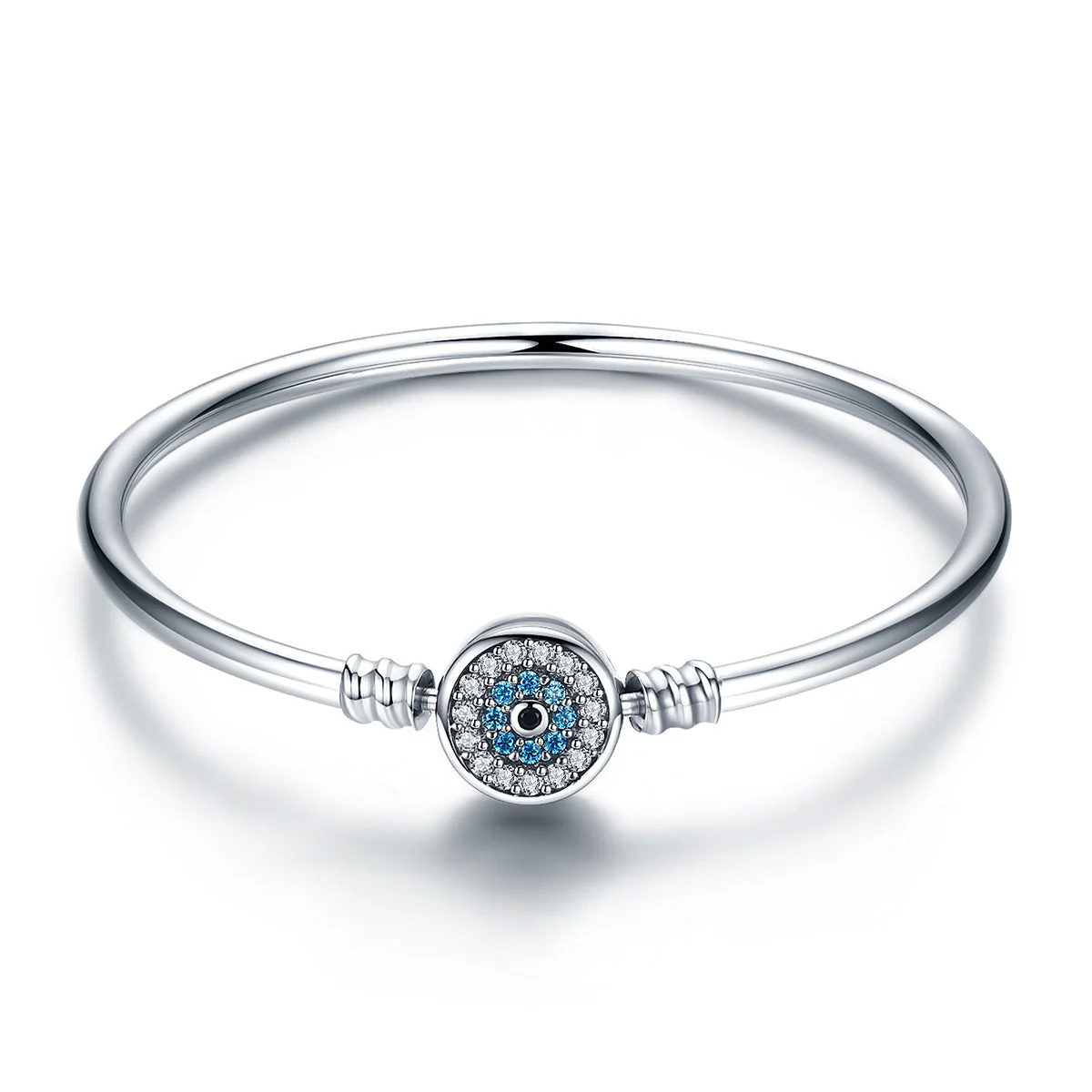 High Quality Authentic S925 Blue Evil Eyes Clear CZ Snake Chain Charm Bangle & Bracelet