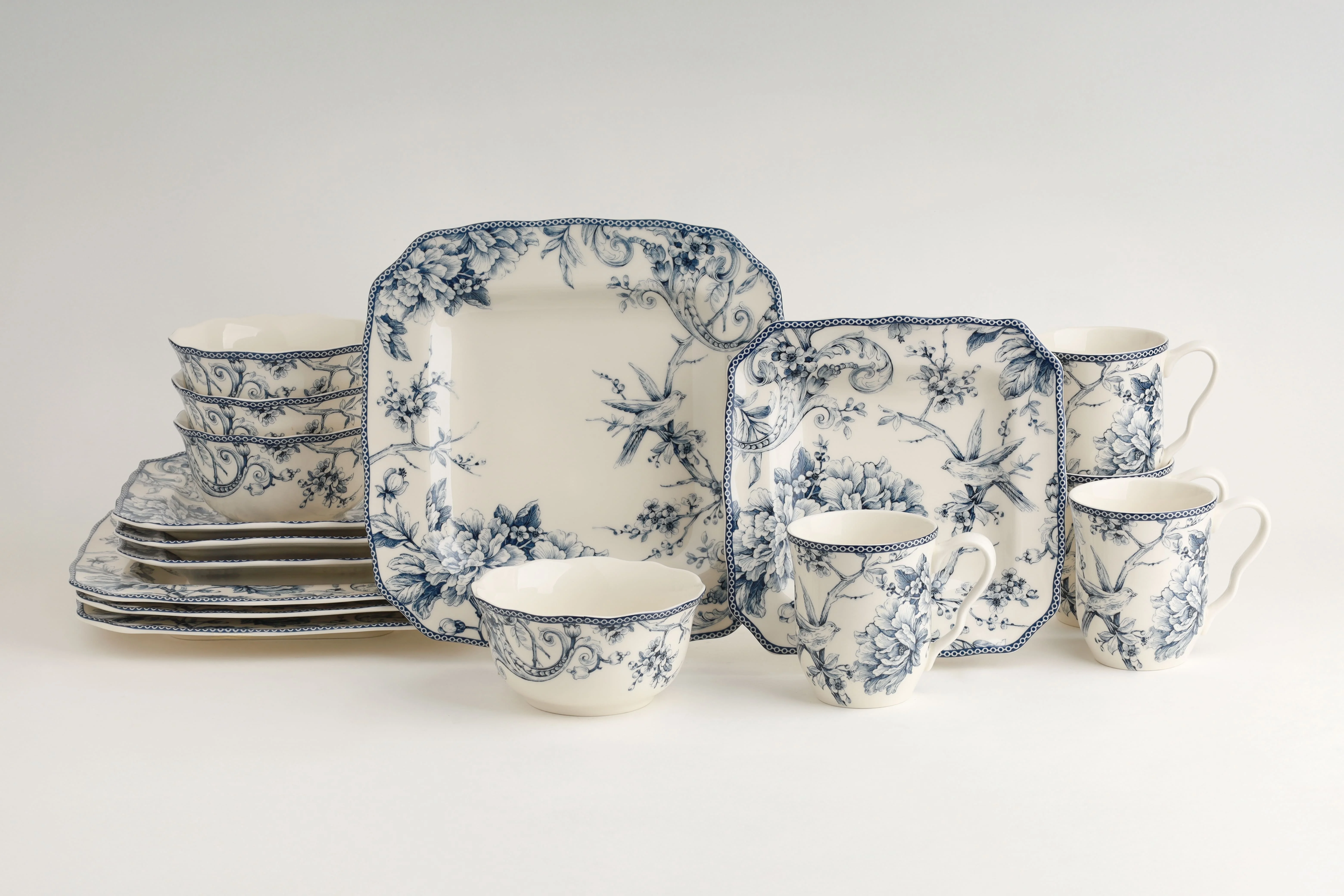 222 Fifth Adelaide Round 16-Piece Porcelain Dinnerware Set, Black Toile - Image 50