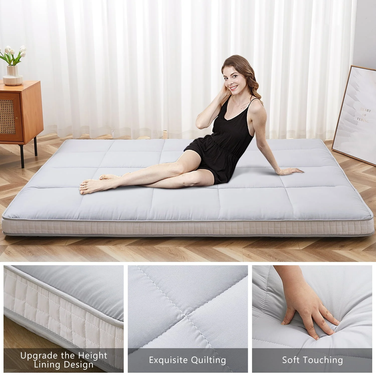 Docred Japanese Floor Mattress Futon Mattress, Memory Foam Futon Roll Up Guest Mattress Full Size Grey