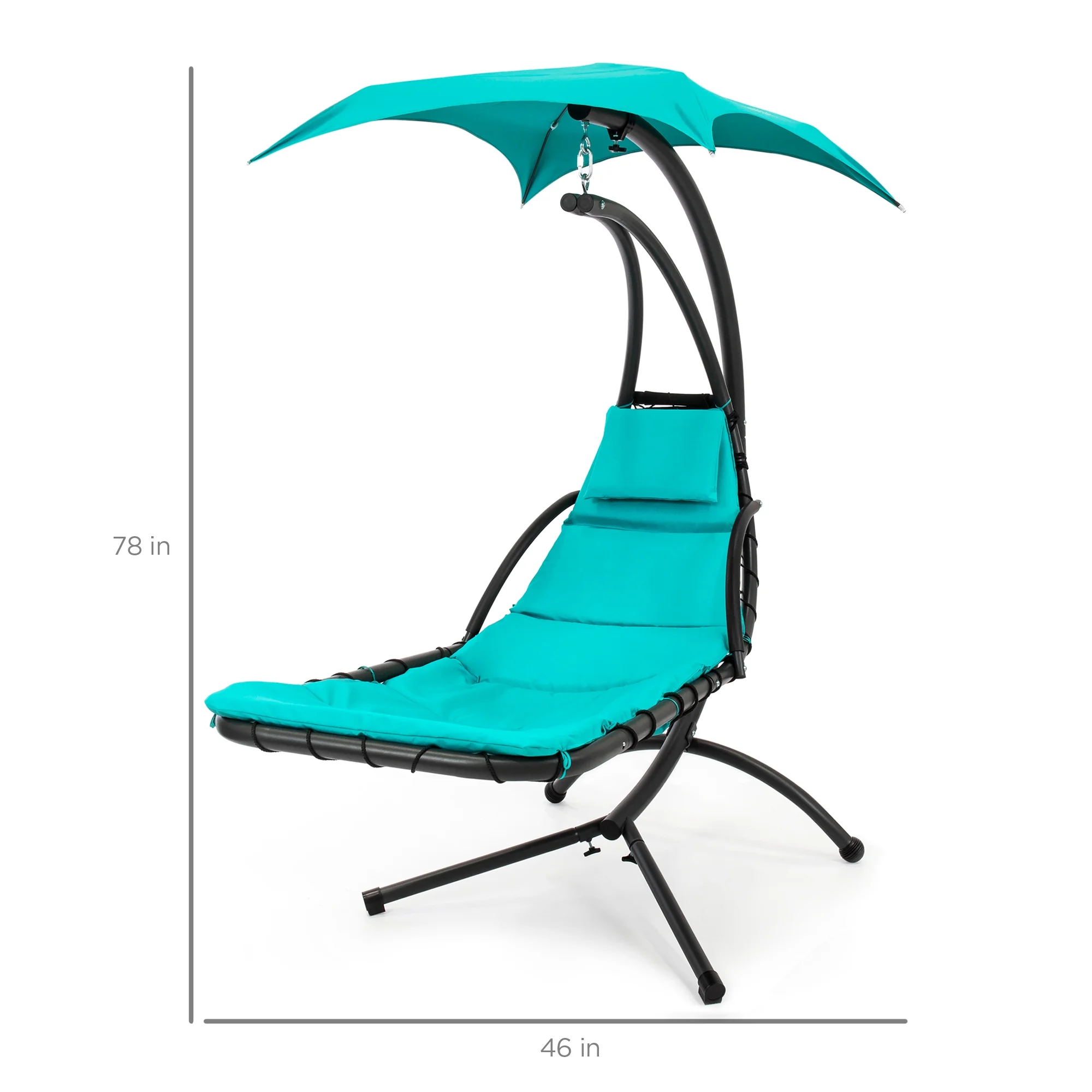 Best Choice Products Hanging Curved Chaise Lounge Chair Swing for Backyard, Patio w/ Pillow, Shade, Stand - Teal - Image 16