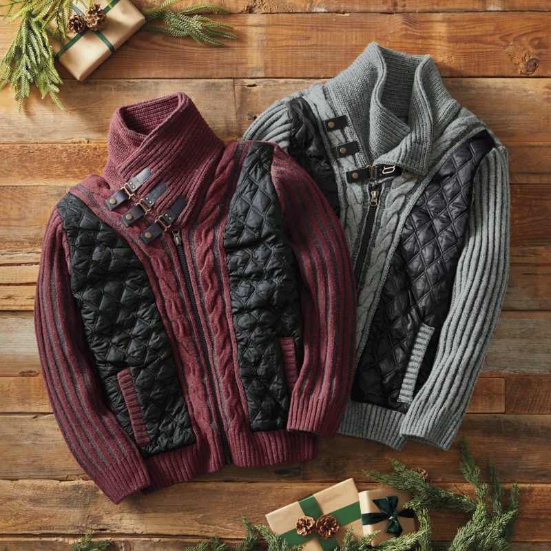 Daniel Men's Zip-Front Sweater Jacket with Faux Leather Tabs - MIDNIGHT VELVET CATALOG
