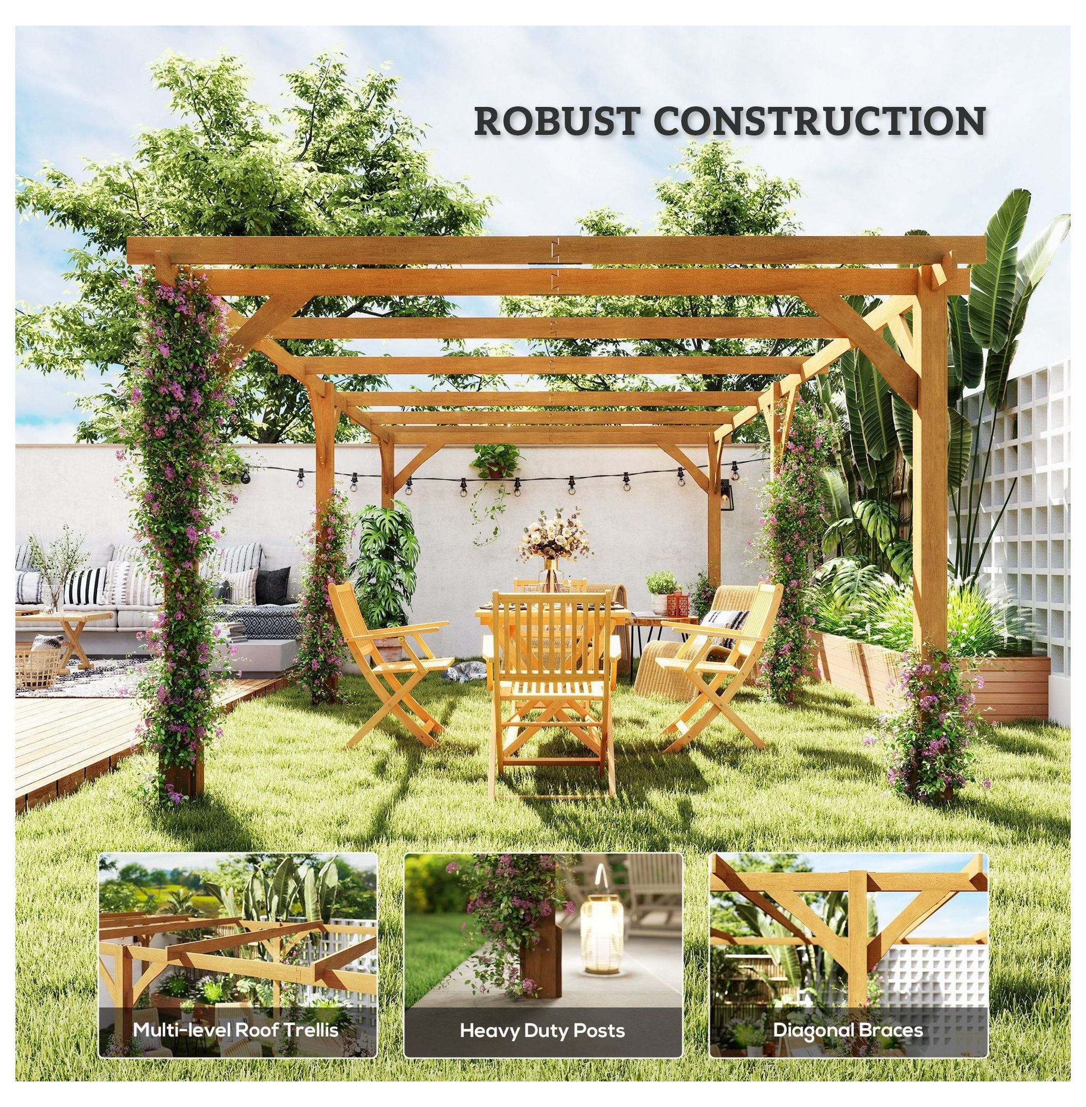 Wood Pergola 20 x 10 ft Dark Brown - Image 6 Wood Pergola 20 x 10 ft Dark Brown - Image 6