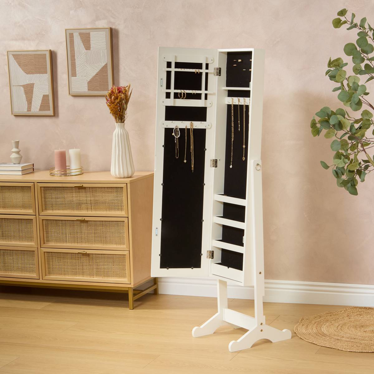 Jewellery box, glass White, 37.2x145 cm