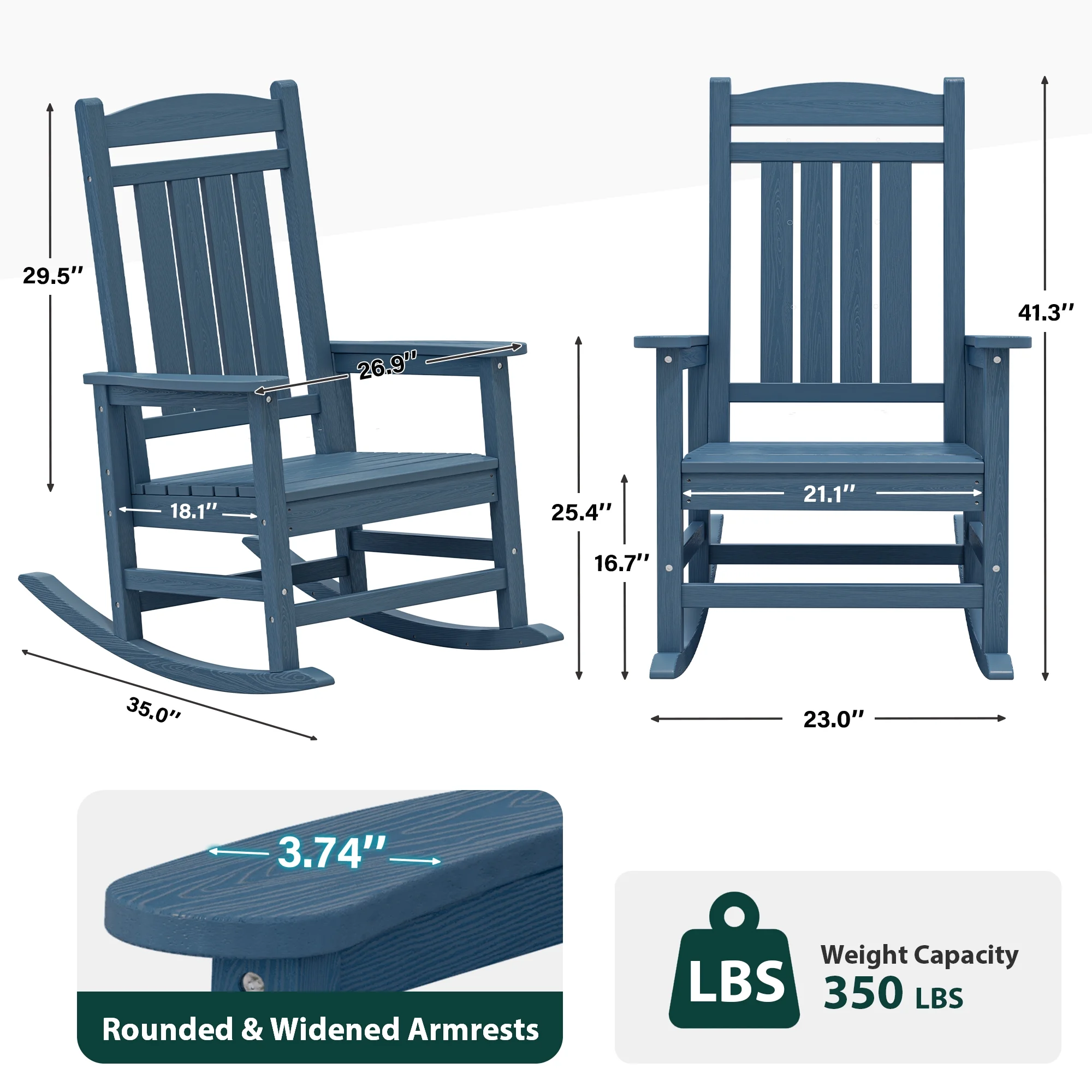 KINGYES HDPE Outdoor Rocking Chairs Set of 2,HDPE Patio Rocker for Porch,Black - Image 47