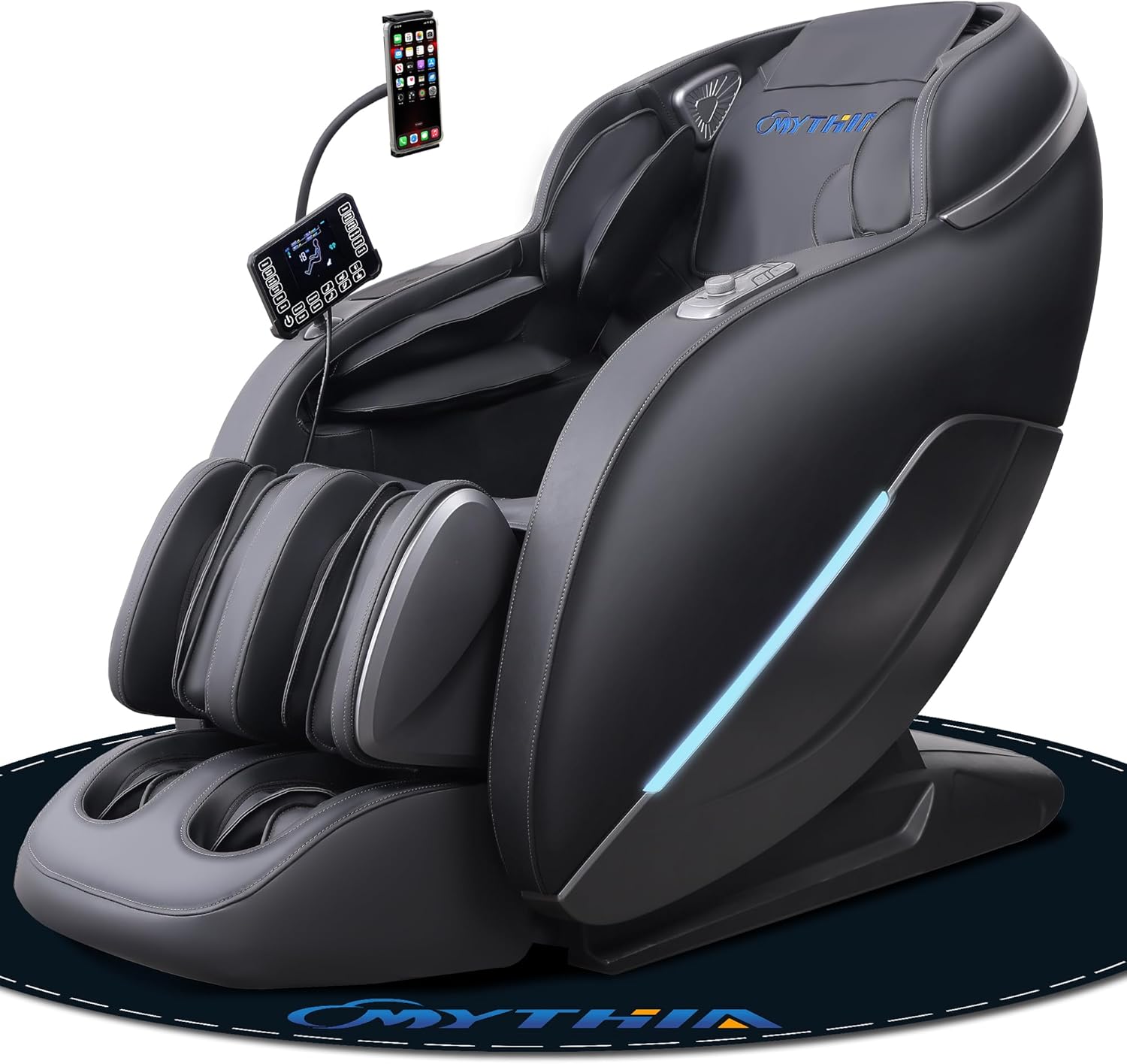 MYTHIA 2026 A303C Massage Chair  Full Body Zero Gravity Recliner with SL Track  Body Scan  12 Auto Modes  Lumbar Heat  Bluetooth App  Wireless Charge  and Foot Rollers for Home and Office (Black)