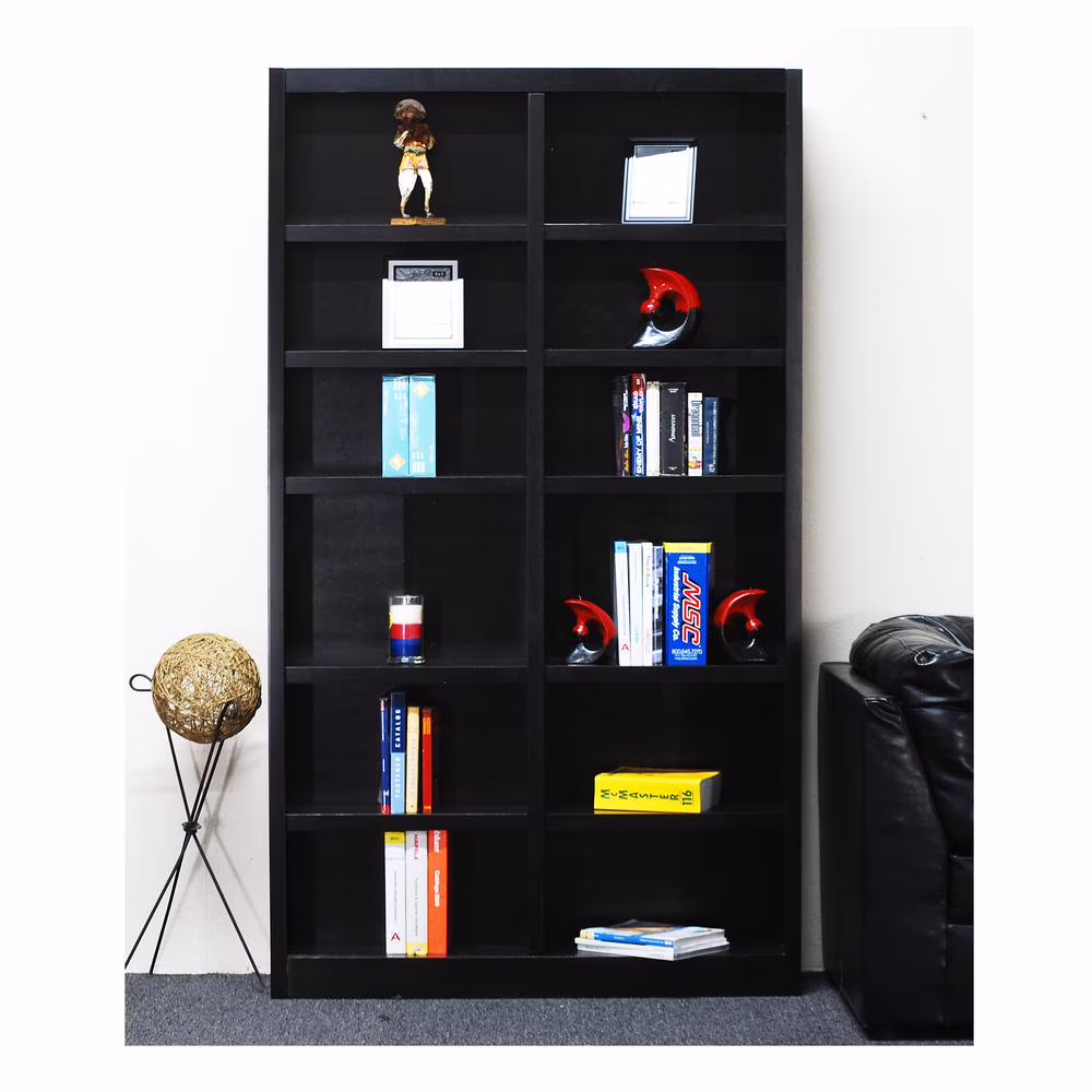 Concepts in Wood 12 Shelf Double Wide Wood Bookcase, 84 inch Tall - Oak Finish - Image 3