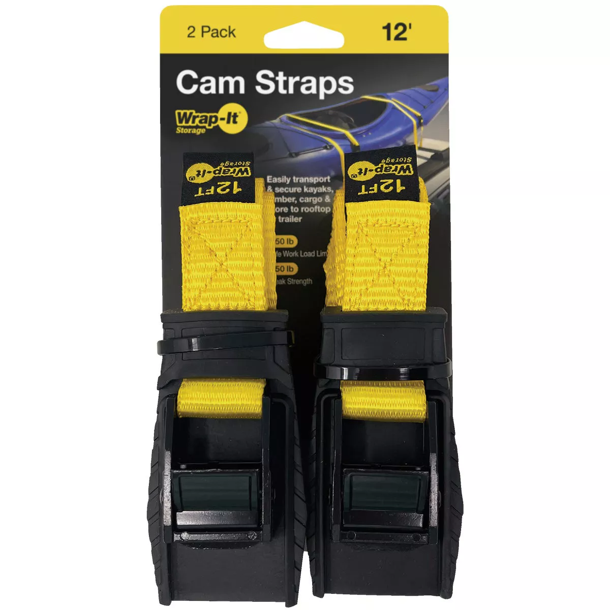 Wrap-It Storage Cam Straps 12 Ft. x 1 In.Yellow Cam Buckle Strap (2-Pack)