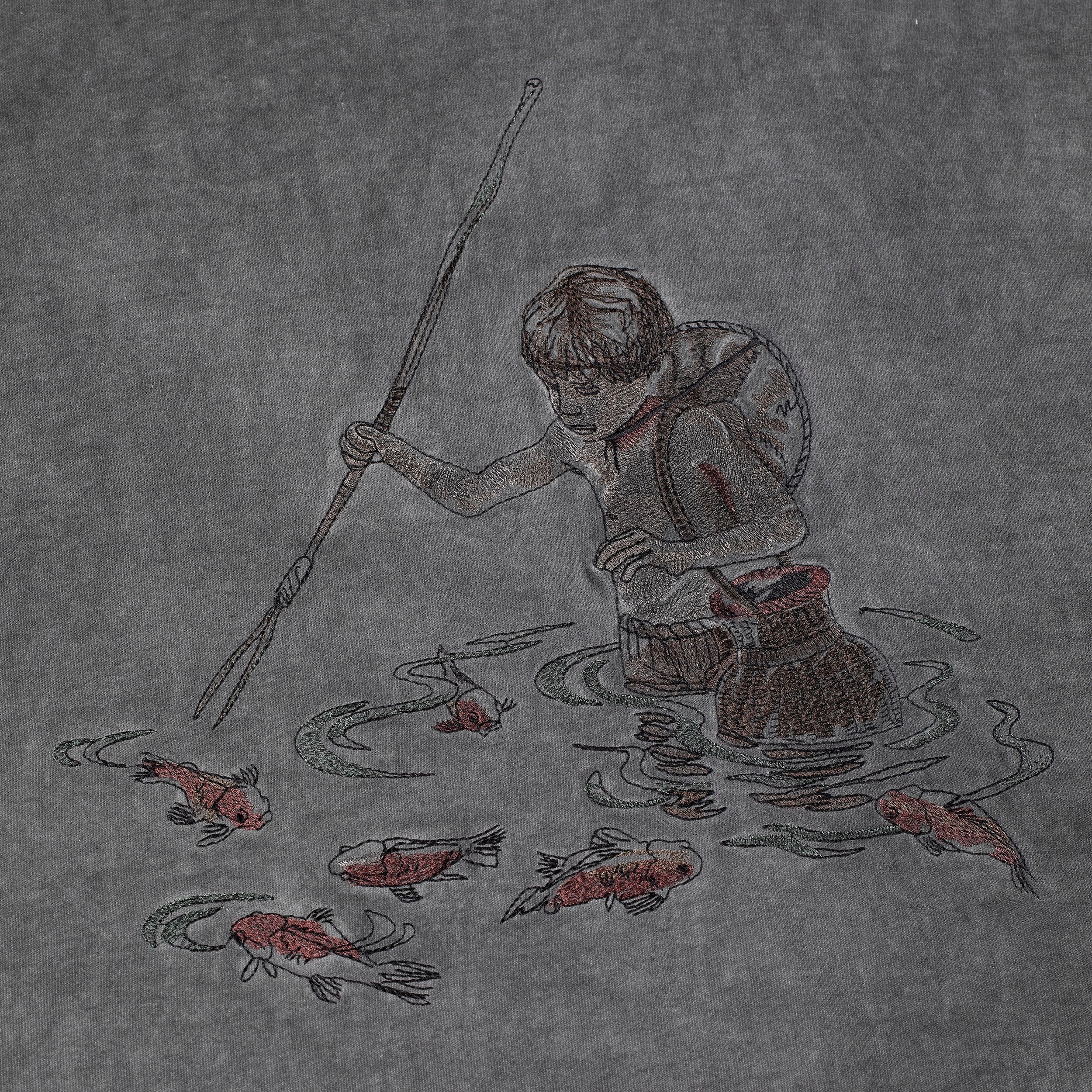 "lotus" T shirt oil washed anthracite