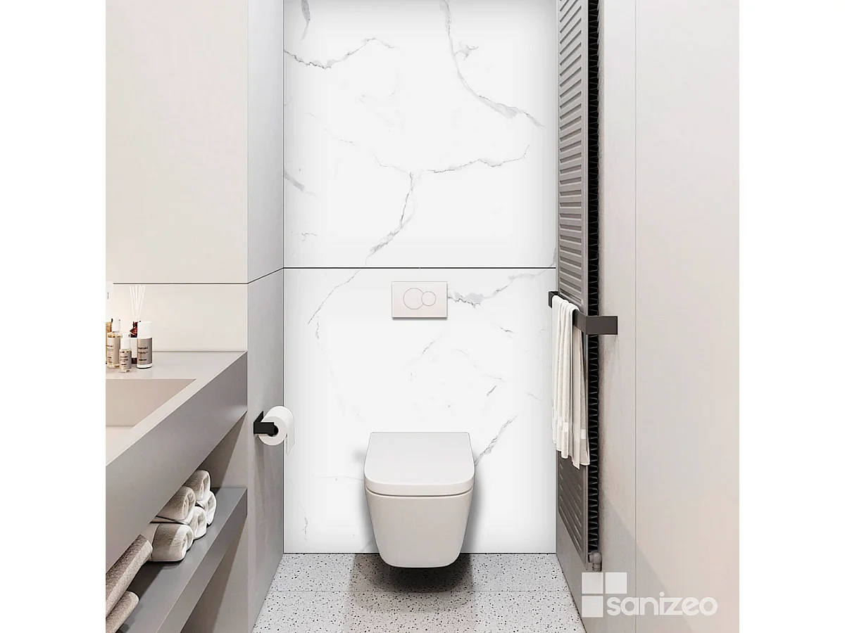 Panneau d'Habillage WC suspendu  - 120x120 cm  - Ép. 4mm - Effet Marbre Blanc - MUD WHITE KOBERTIN