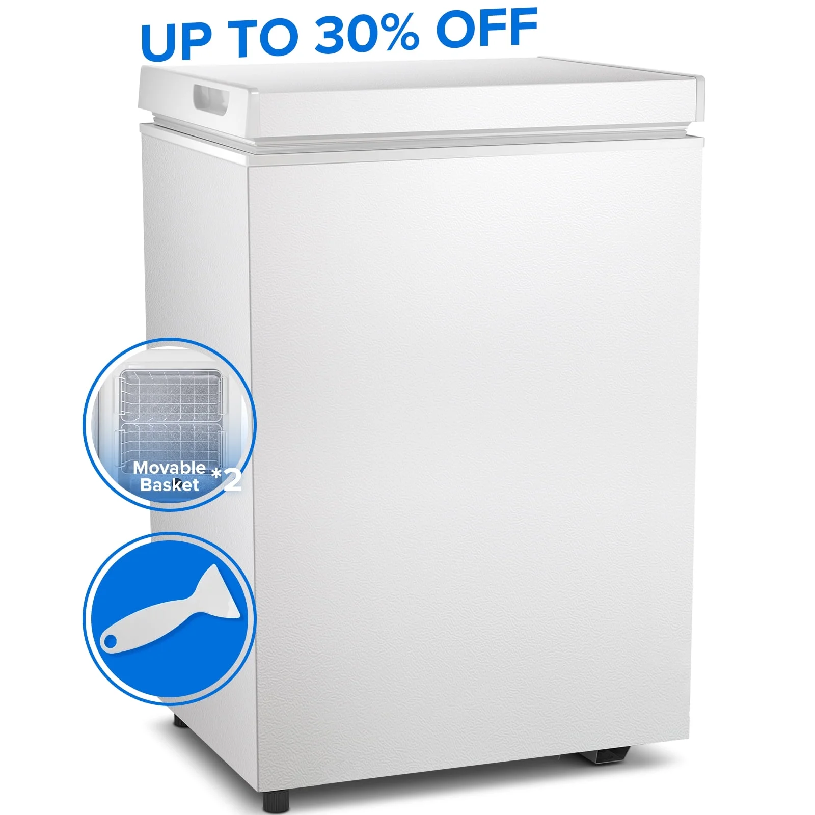 Auseo Mini Freezer Chest 3.5 cu ft, Black Deep Freezer & Side Handle, Compact Freezer with 7 Gear Adjustable Temperature, Removable Storage Basket*2, Energy Saving - Image 19