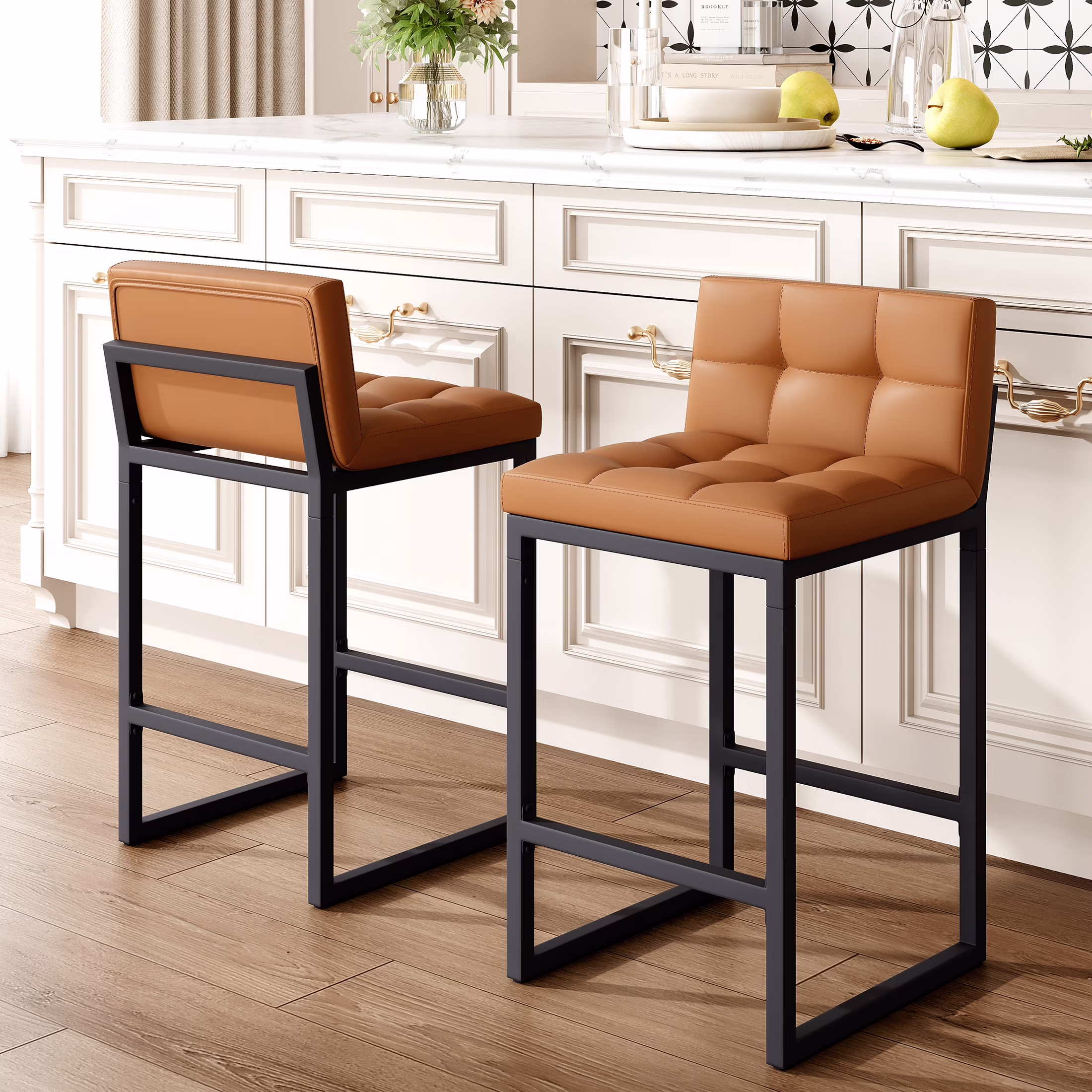 FIRAVOE Bar Stools Set of 3, Counter Height Bar Stools (Low Back)(Thickened Frame) 26" PU Leather Barstools Bar Chairs for Kitchen Island, Black - Image 20