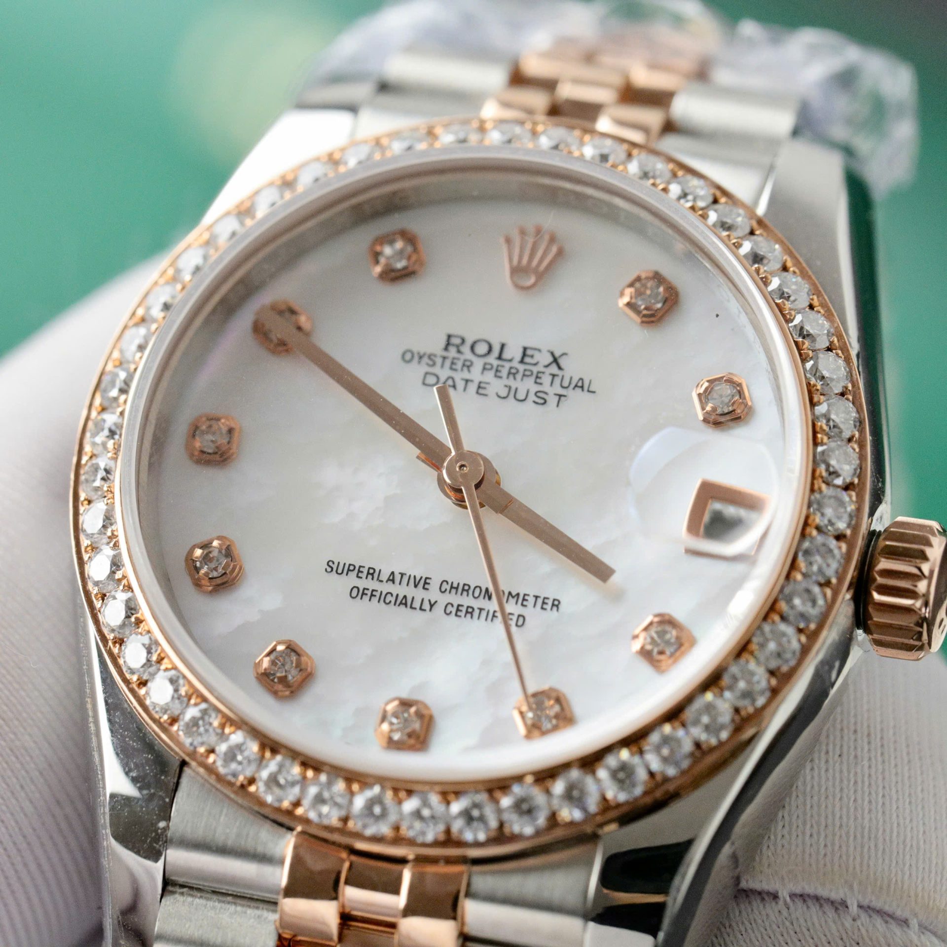 Rolex DateJust Replica 11 Watch Dial Mother Of Pearl Custom Moissanite Diamonds 31mm - Top club