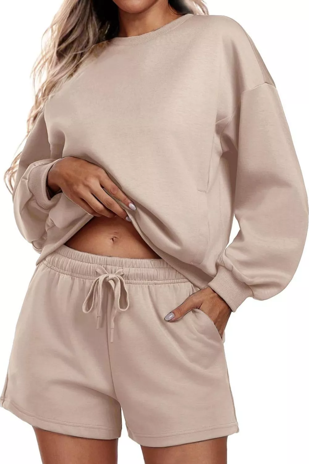 Round Neck Sweatshirt and Shorts Set - ZKZOOK