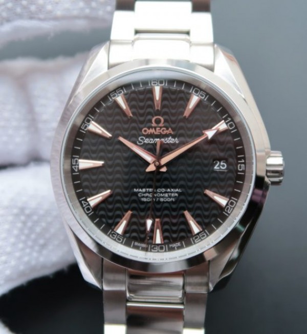 Replica Omega Aqua Terra 150M Black Wave Textured Dial SS Bracelet A8500 - Top club