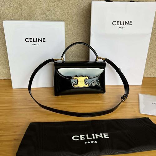 CELINE TEEN NINO lacquered cowhide handbag black