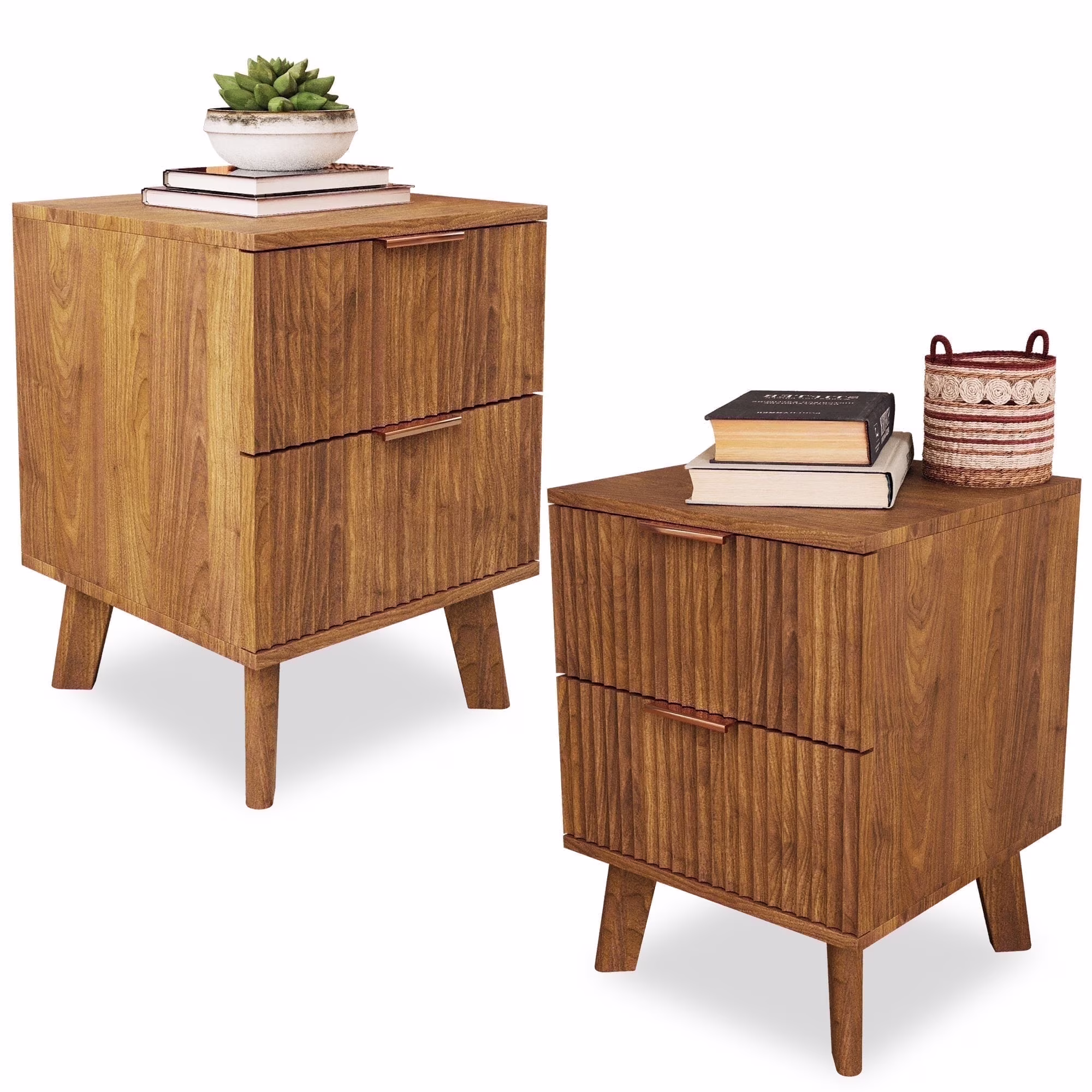 YOCWO Fluted Nightstand for Bedroom Set of 2 , Wood Bedside Table Set of 2 with Drawers, Black - Image 25