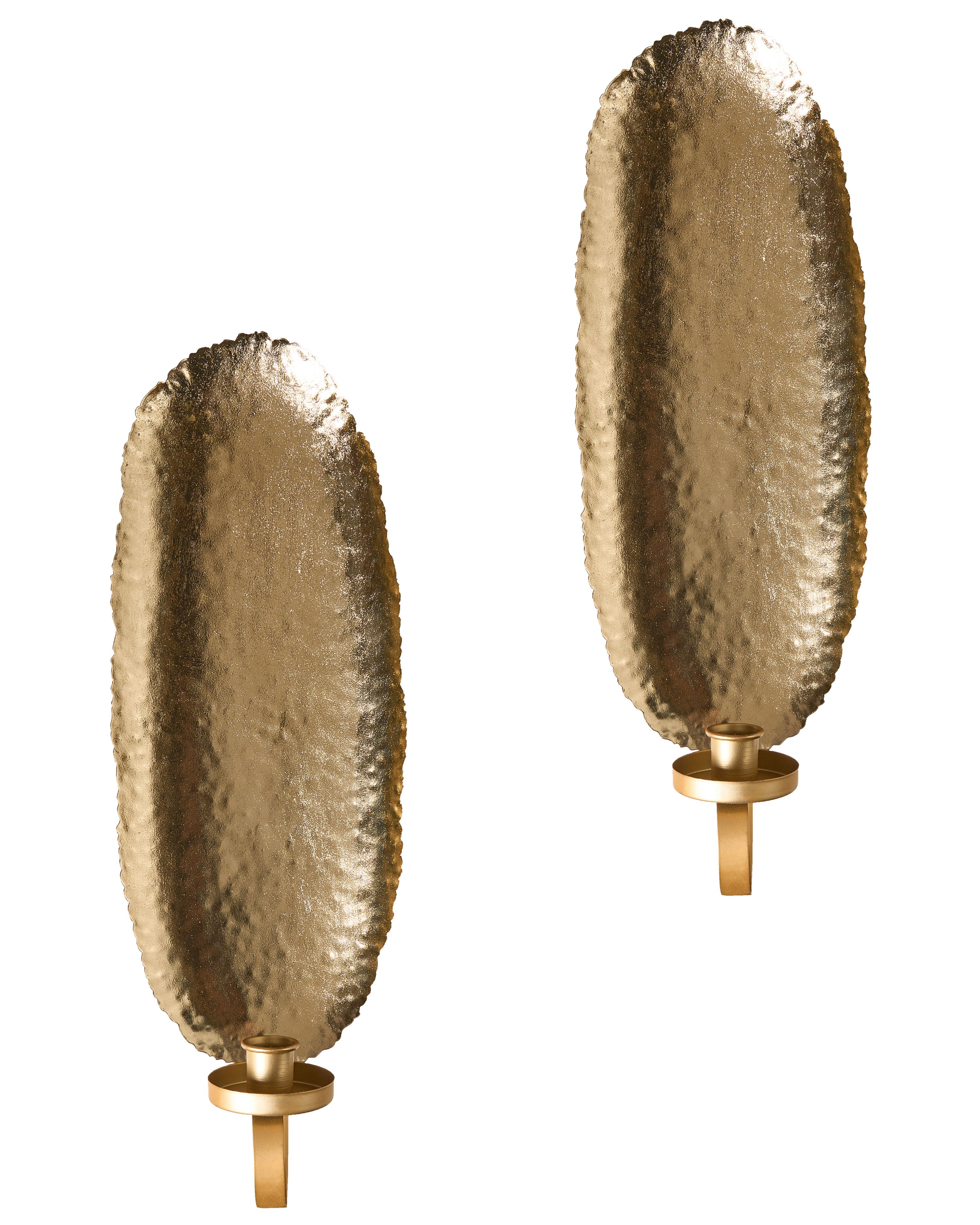 Set of 2 Wall Candle Holders FEIJO Metal 44 cm Gold