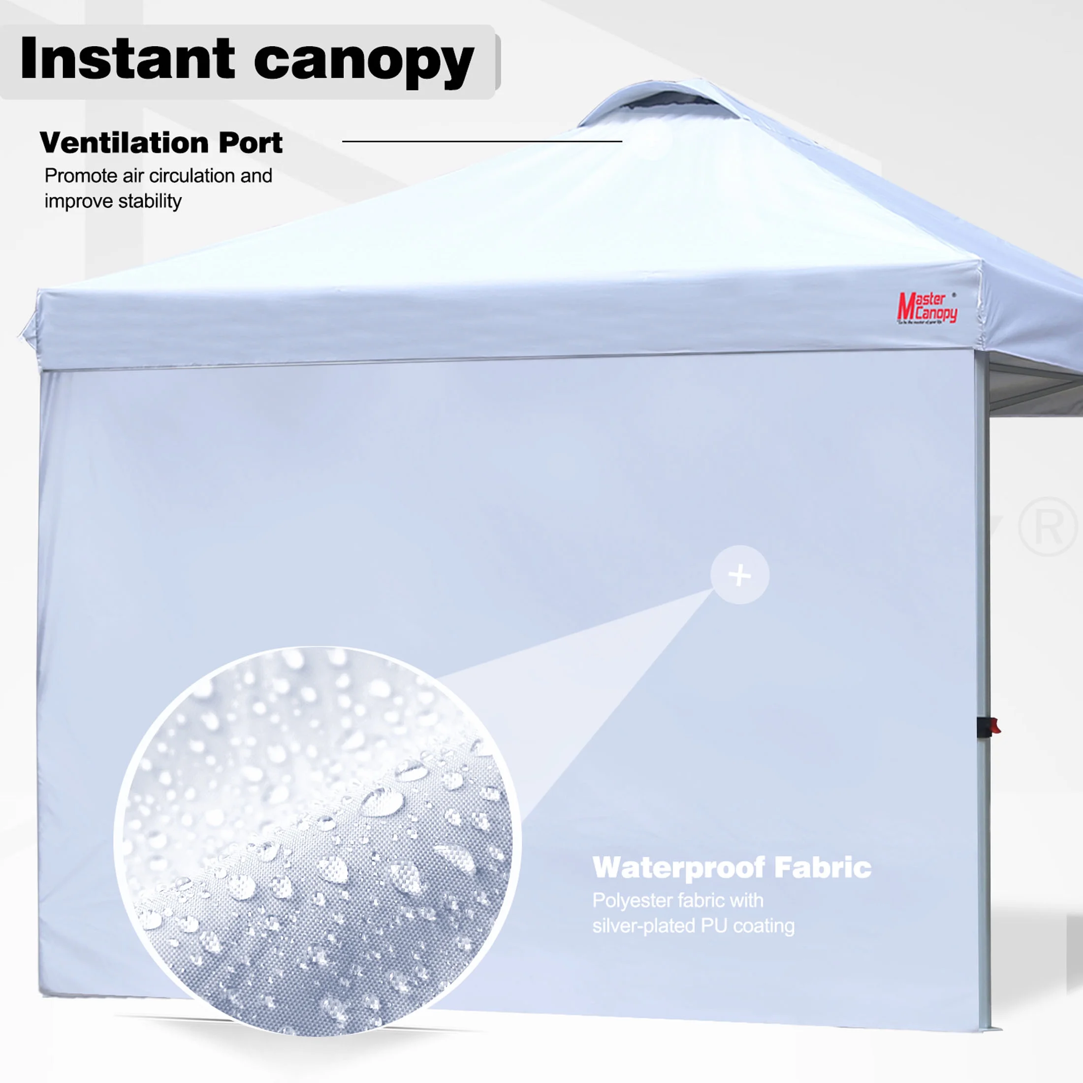 MASTERCANOPY 10' x 10' Easy Pop-up Canopy Tent Outdoor Shade Shelter with 1 Sidewall, White - Image 4