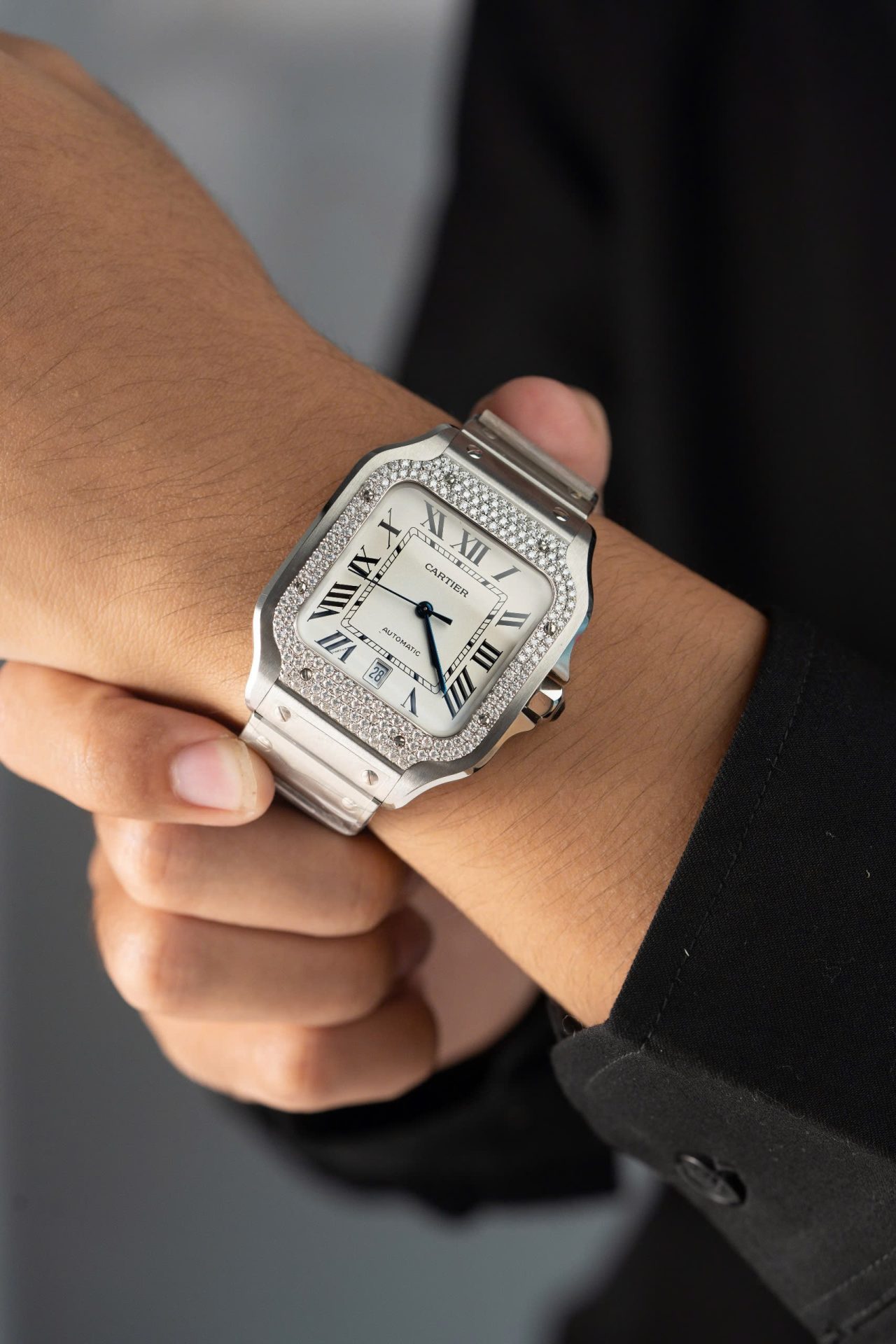 Cartier Replica 11 Watch Santos Moissanite Diamond Bezel White Dial BV Factory 39.8mm - Top club