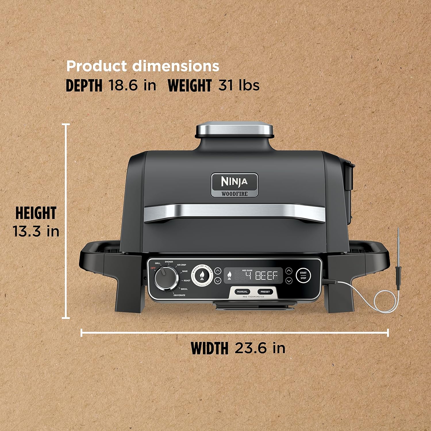 Ninja 7-in-1 Portable Electric Outdoor Grill And Smoker With Thermometer, Grey - OG751BRN - Image 34 Ninja 7-in-1 Portable Electric Outdoor Grill And Smoker With Thermometer, Grey - OG751BRN - Image 34