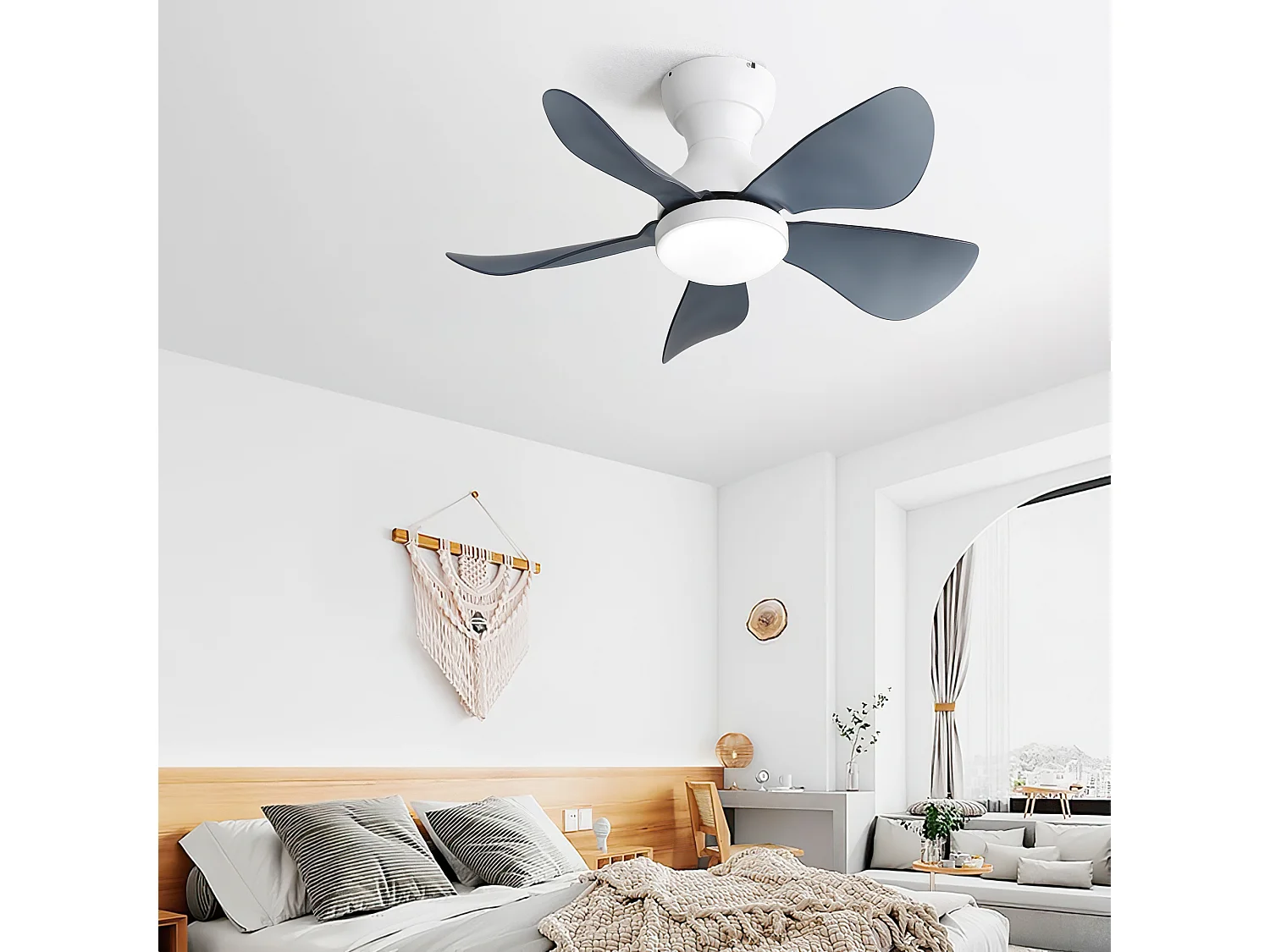 Ventilateur de plafond blanc de 74 cm avec 5 pales en ABS, éclairage LED 18 W à intensité variable