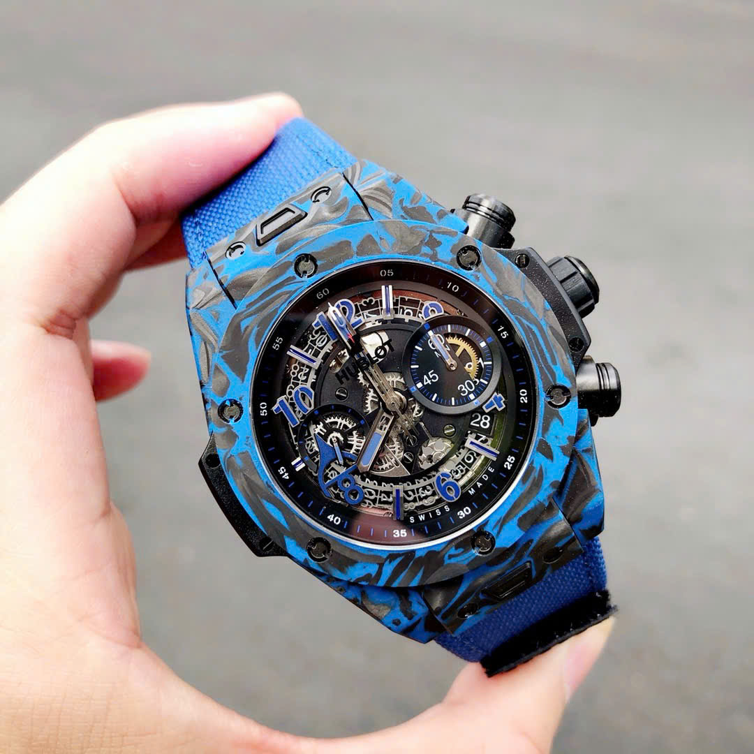 Hublot Big Bang Unico Blue Carbon Replica Watches Best Quality Fabric Strap 45mm - Top club