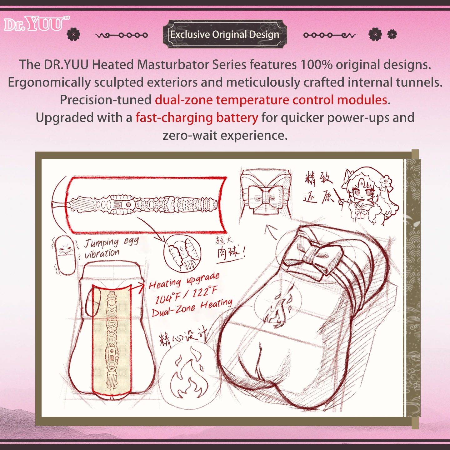 Original design sketch of the Dr.YUU graphene heated male masturbator.