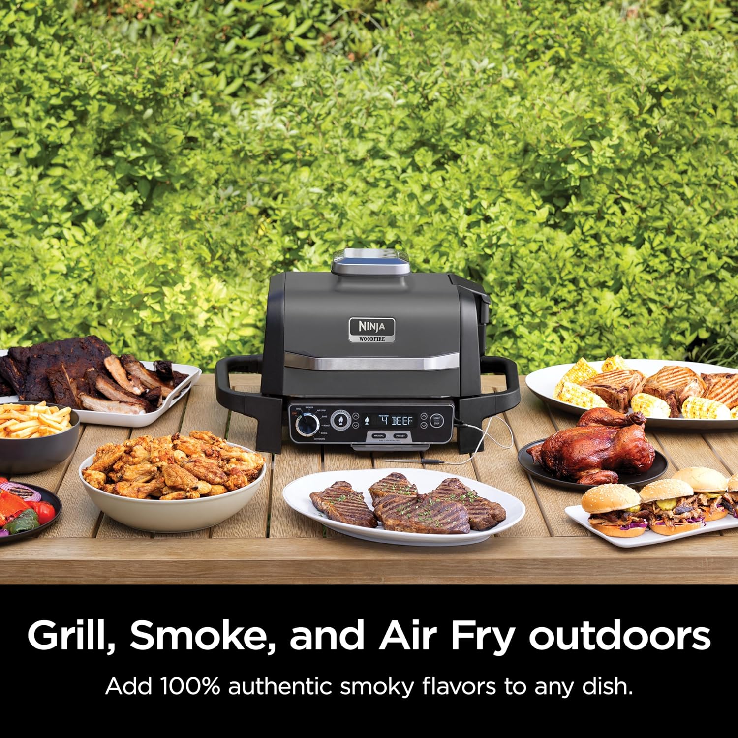 Ninja 7-in-1 Portable Electric Outdoor Grill And Smoker With Thermometer, Grey - OG751BRN - Image 21 Ninja 7-in-1 Portable Electric Outdoor Grill And Smoker With Thermometer, Grey - OG751BRN - Image 21