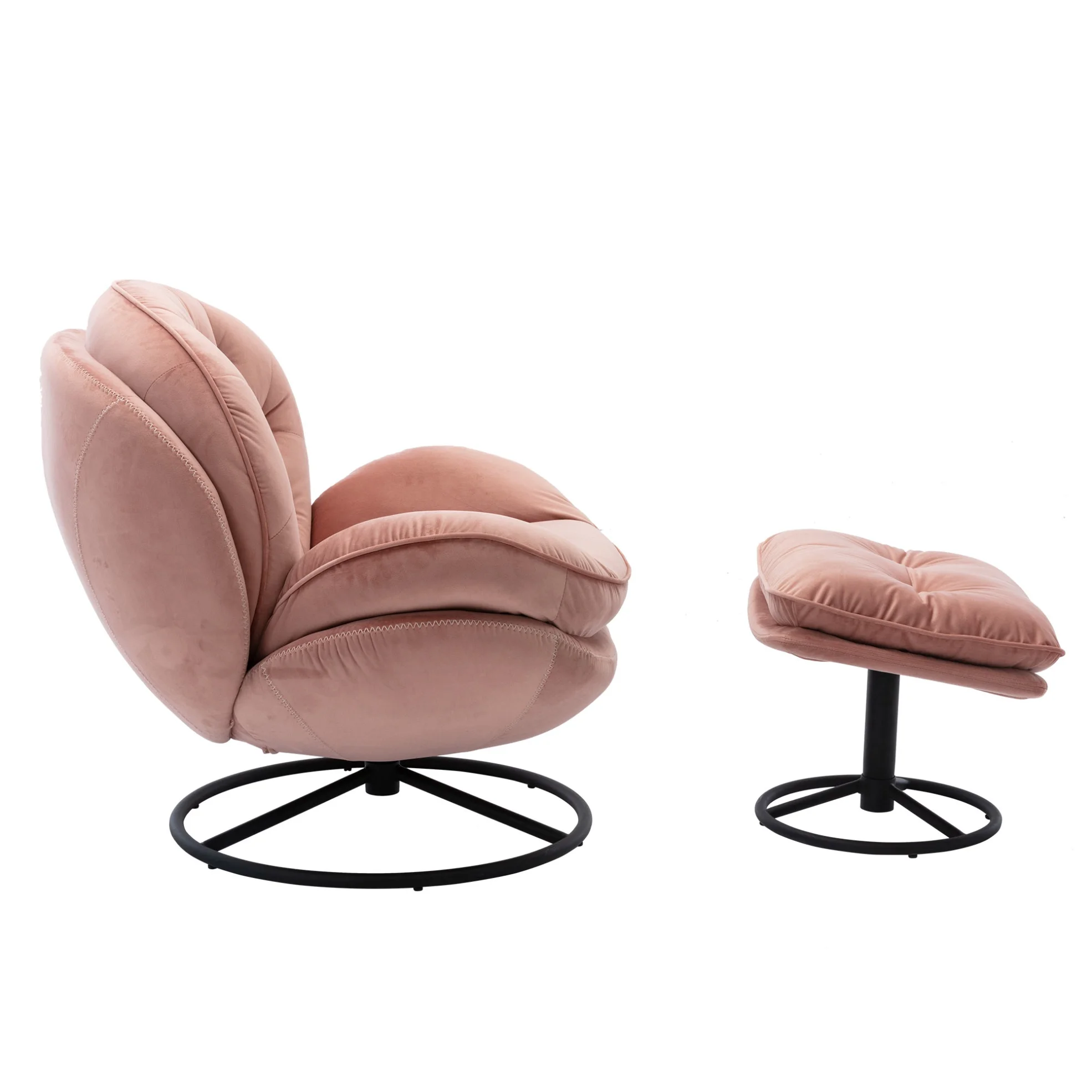 Velvet Swivel Accent Chair with Ottoman Set, Modern Tufted Armchair with Footrest for Living Room Reading TV Chairs for Adults, Comfy Chaise Lounge Chairs with 360 Degree Swiveling for Bedroom, Pink - Image 12